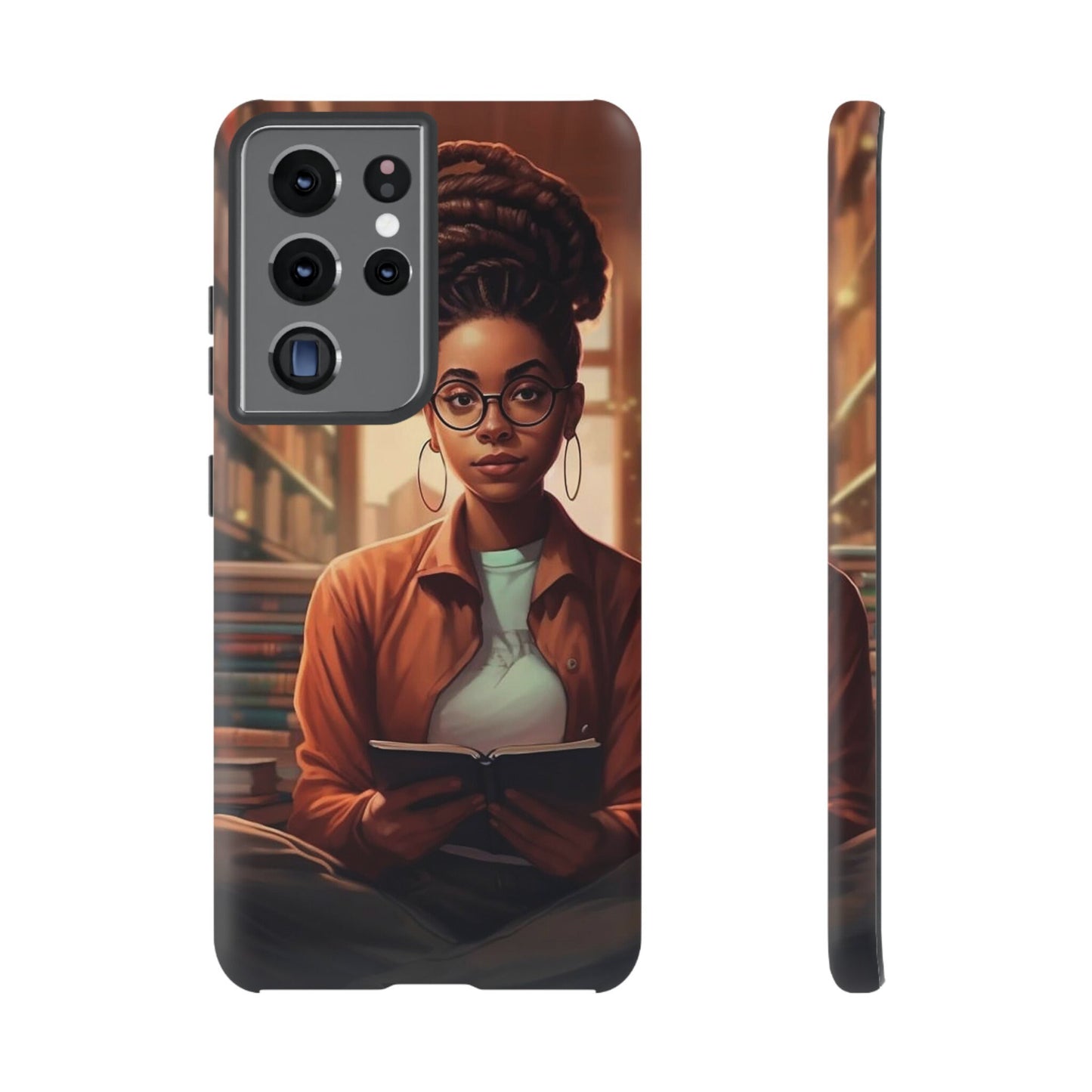Samsung Galaxy S21 Samsung Galaxy S21 Plus Samsung Galaxy S21 Ultra S21 FE Tough Case AfricanAmerican Reader Woman Book Dragon Power Reader