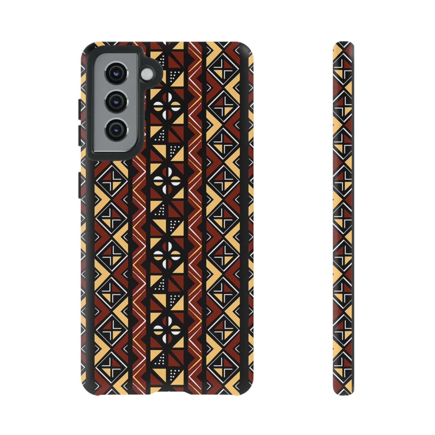 Samsung Galaxy S21 Samsung Galaxy S21 Plus Samsung Galaxy S21 Ultra S21 FE Tough Cases Brown Black Yellow African Design Pattern