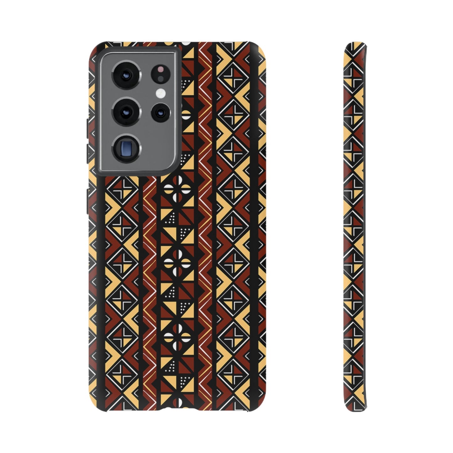 Samsung Galaxy S21 Samsung Galaxy S21 Plus Samsung Galaxy S21 Ultra S21 FE Tough Cases Brown Black Yellow African Design Pattern