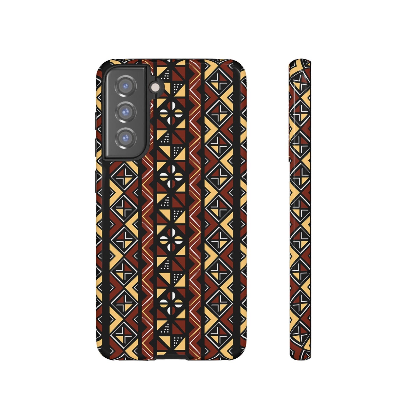 Samsung Galaxy S21 Samsung Galaxy S21 Plus Samsung Galaxy S21 Ultra S21 FE Tough Cases Brown Black Yellow African Design Pattern