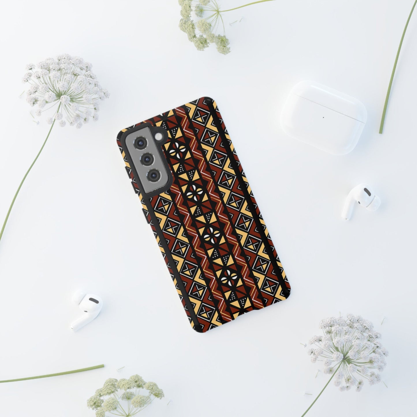 Samsung Galaxy S21 Samsung Galaxy S21 Plus Samsung Galaxy S21 Ultra S21 FE Tough Cases Brown Black Yellow African Design Pattern