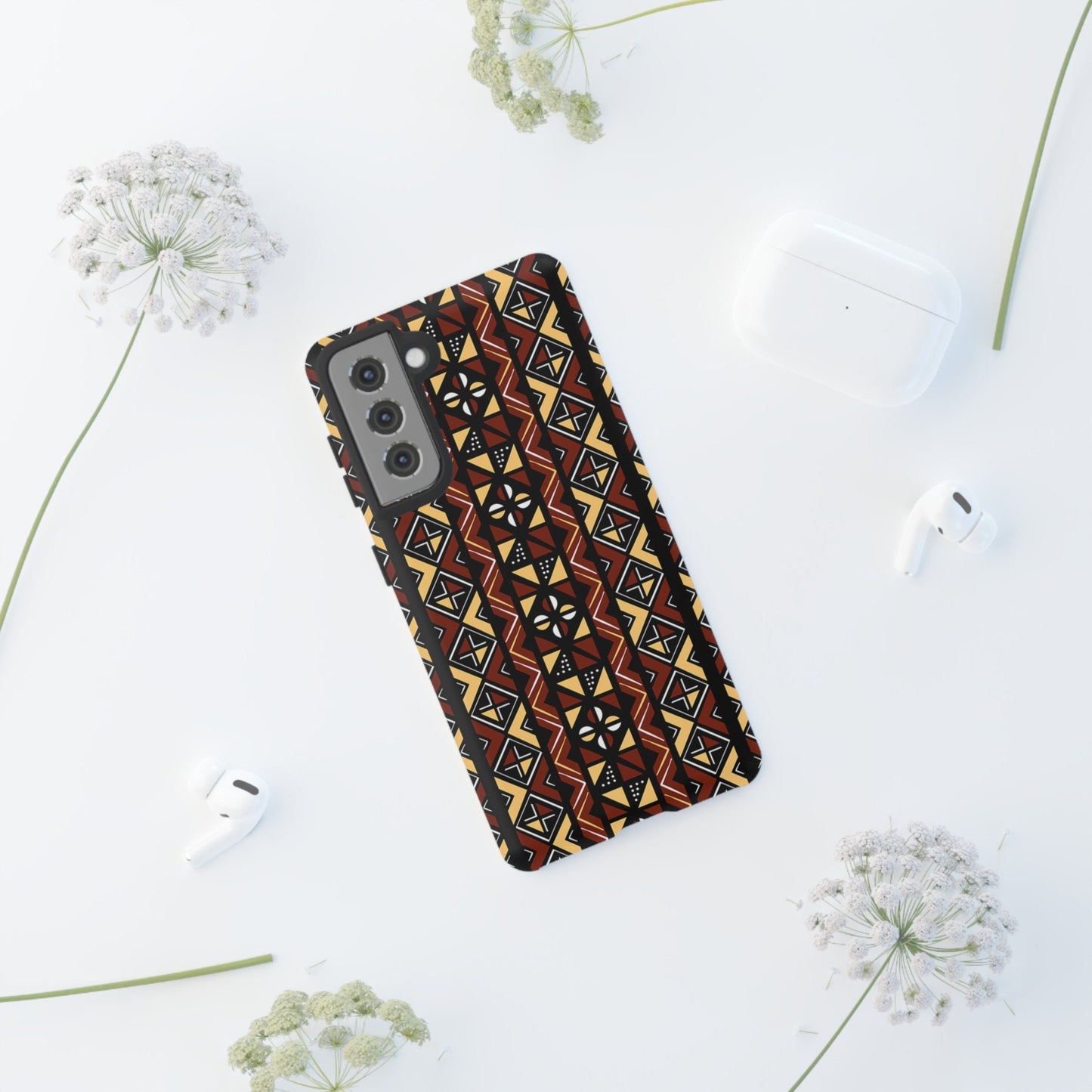 Samsung Galaxy S21 Samsung Galaxy S21 Plus Samsung Galaxy S21 Ultra S21 FE Tough Cases Brown Black Yellow African Design Pattern