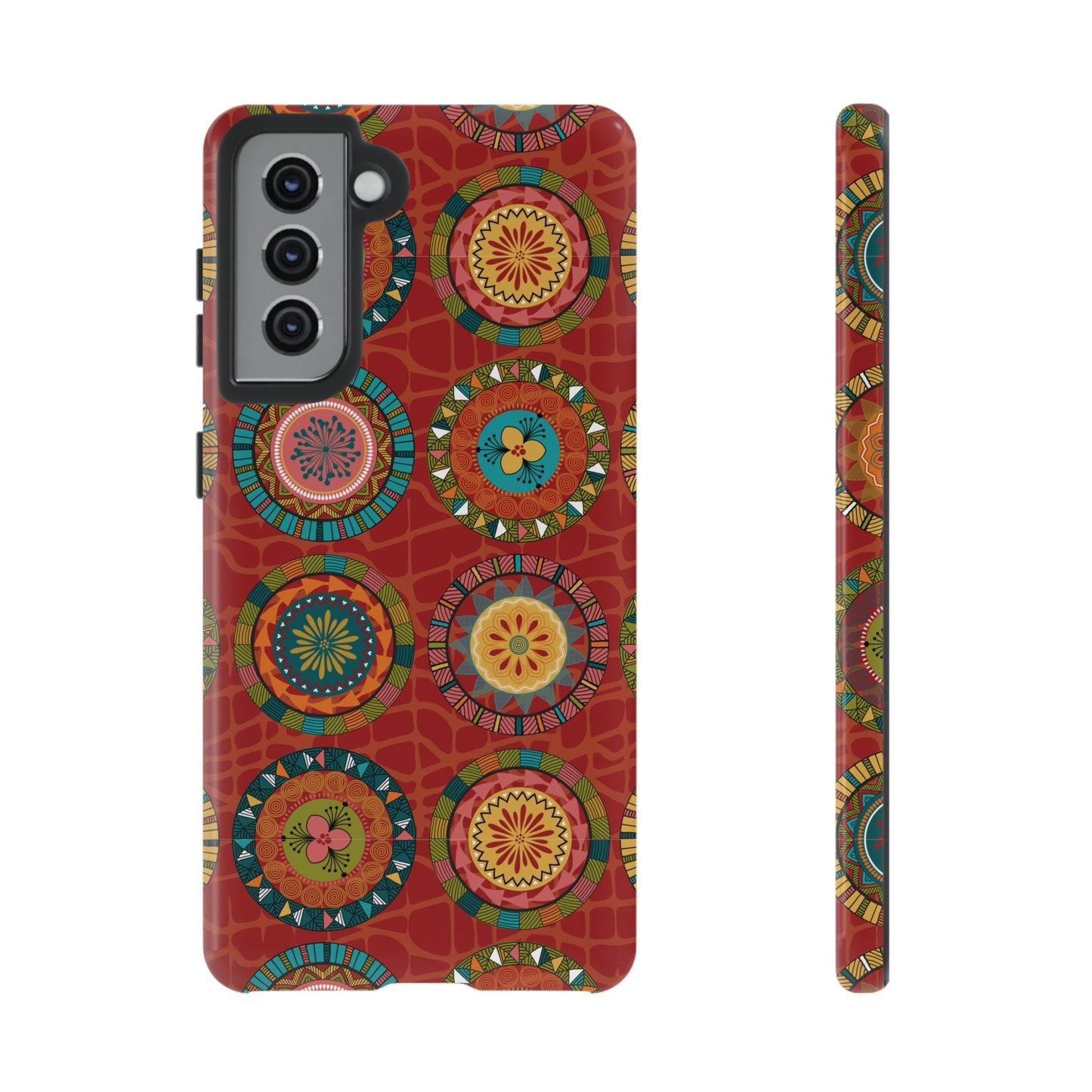 Samsung Galaxy S21 Samsung Galaxy S21 Plus Samsung Galaxy S21 Ultra S21 FE Tough Cases Blue Coral Green Yellow Circles Round Colors