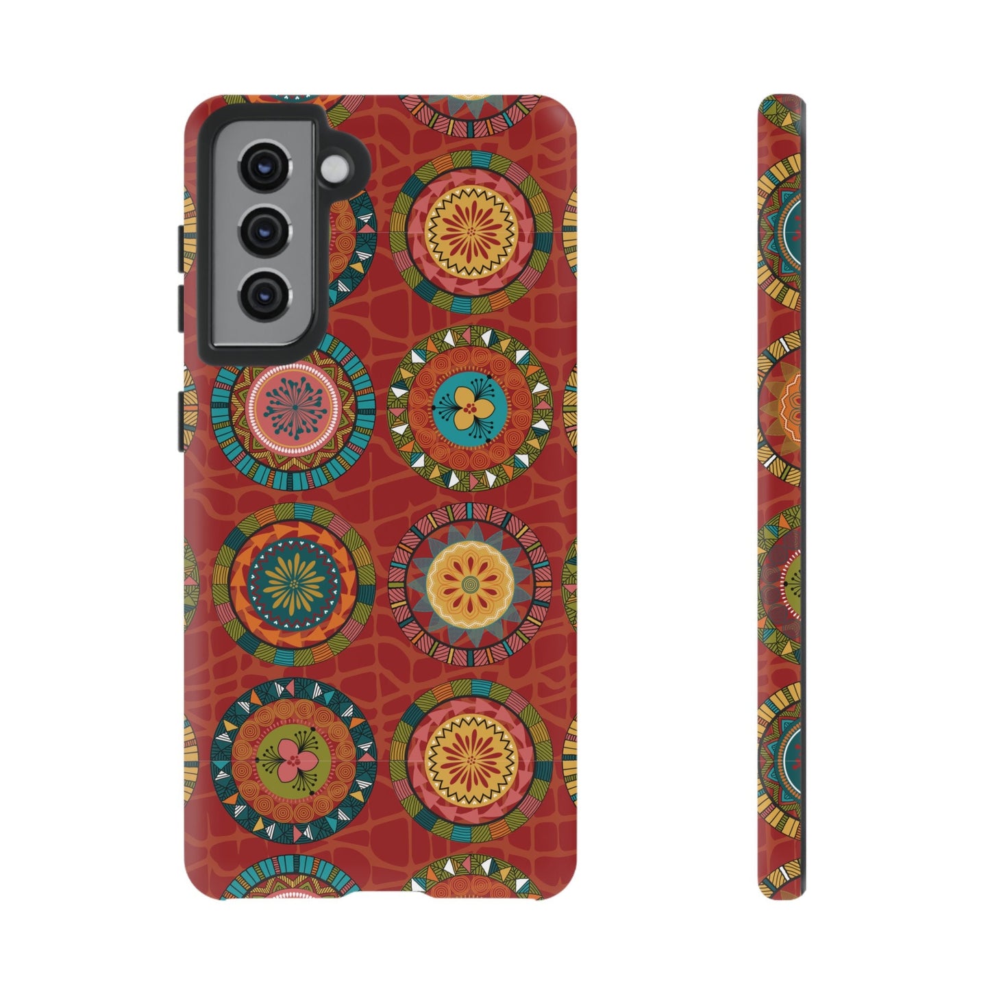 Samsung Galaxy S21 Samsung Galaxy S21 Plus Samsung Galaxy S21 Ultra S21 FE Tough Cases Blue Coral Green Yellow Circles Round Colors