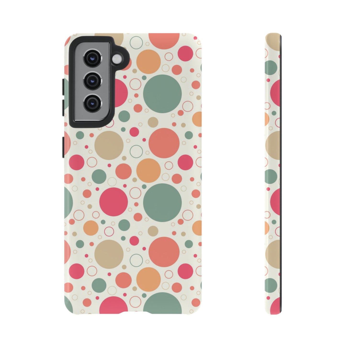 Samsung Galaxy S21 Samsung Galaxy S21 Plus Samsung Galaxy S21 Ultra S21 FE Tough Cases Bubbles Coral Green Yellow Circles Round Colors