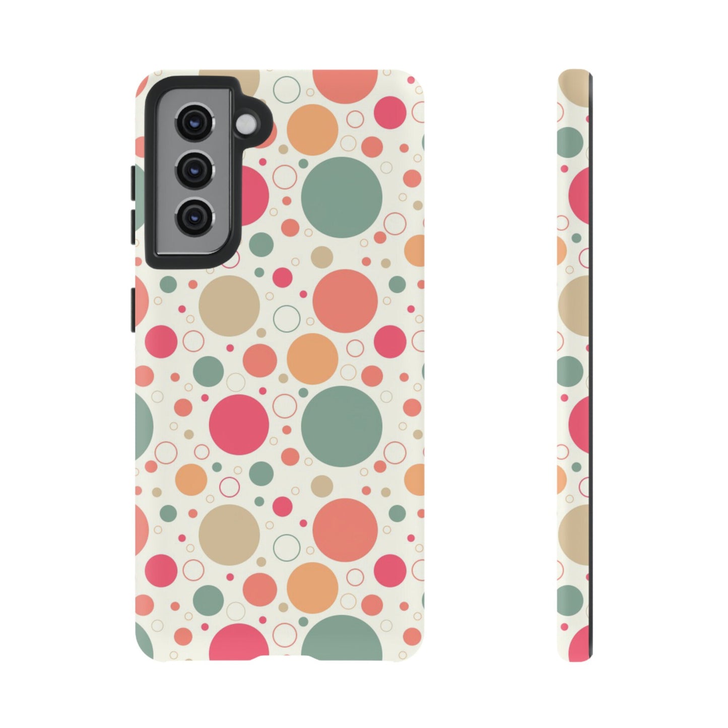 Samsung Galaxy S21 Samsung Galaxy S21 Plus Samsung Galaxy S21 Ultra S21 FE Tough Cases Bubbles Coral Green Yellow Circles Round Colors