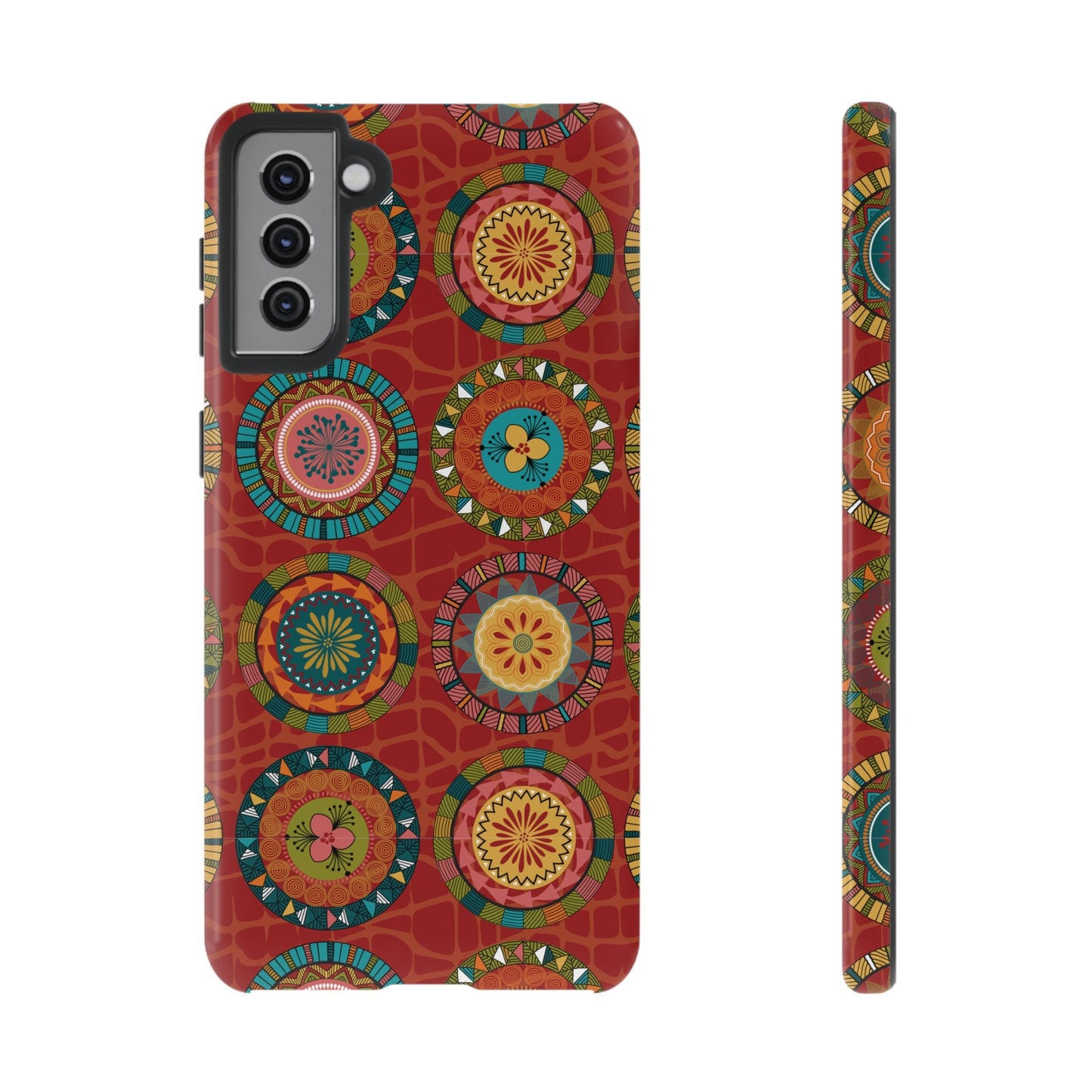 Samsung Galaxy S21 Samsung Galaxy S21 Plus Samsung Galaxy S21 Ultra S21 FE Tough Cases Blue Coral Green Yellow Circles Round Colors