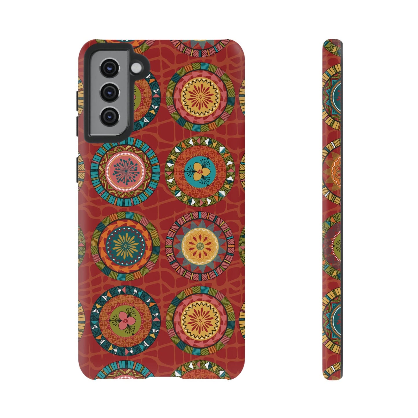 Samsung Galaxy S21 Samsung Galaxy S21 Plus Samsung Galaxy S21 Ultra S21 FE Tough Cases Blue Coral Green Yellow Circles Round Colors