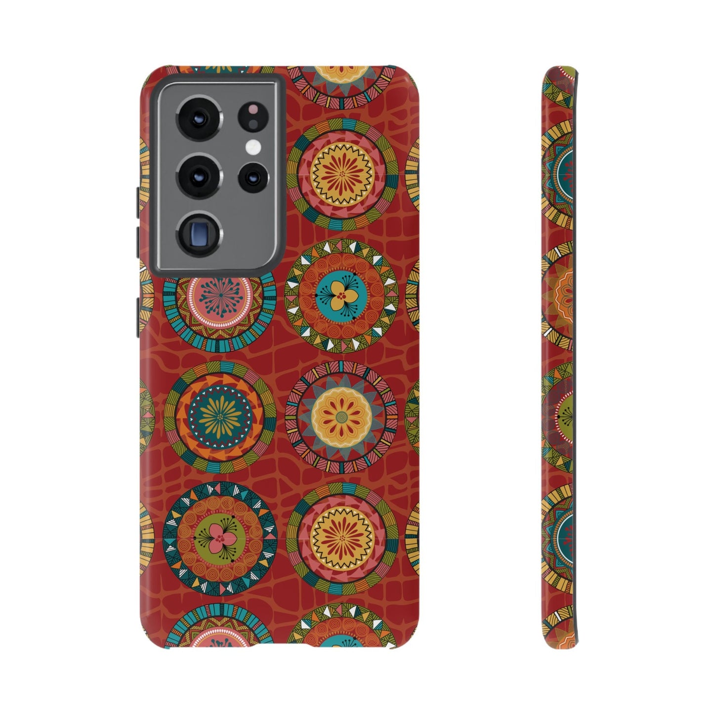 Samsung Galaxy S21 Samsung Galaxy S21 Plus Samsung Galaxy S21 Ultra S21 FE Tough Cases Blue Coral Green Yellow Circles Round Colors
