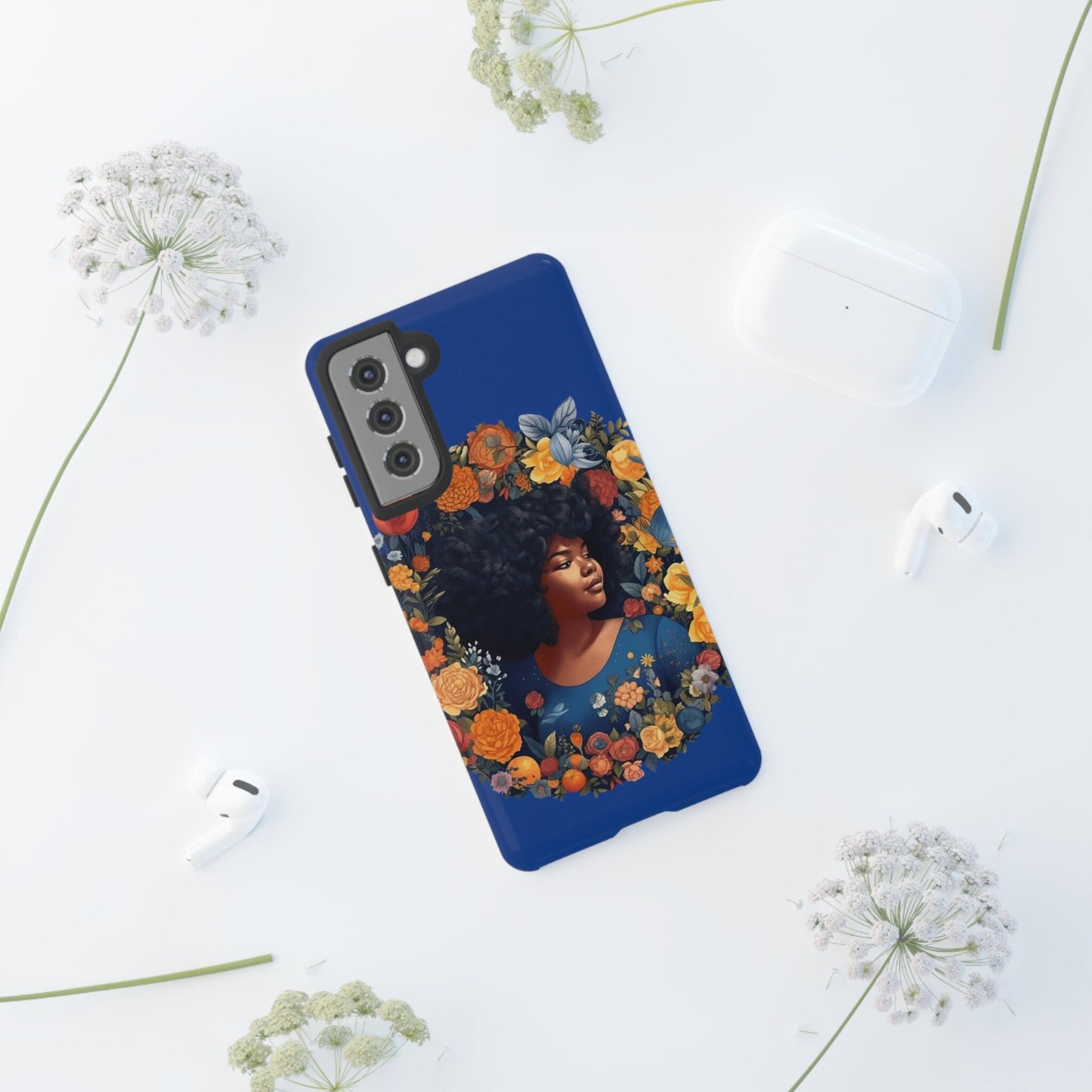 Galaxy S21 Samsung Galaxy S21 Plus Samsung Galaxy S21 Ultra S21 FE Tough Case African American Black Women Flower Wreath Blue Green Orange