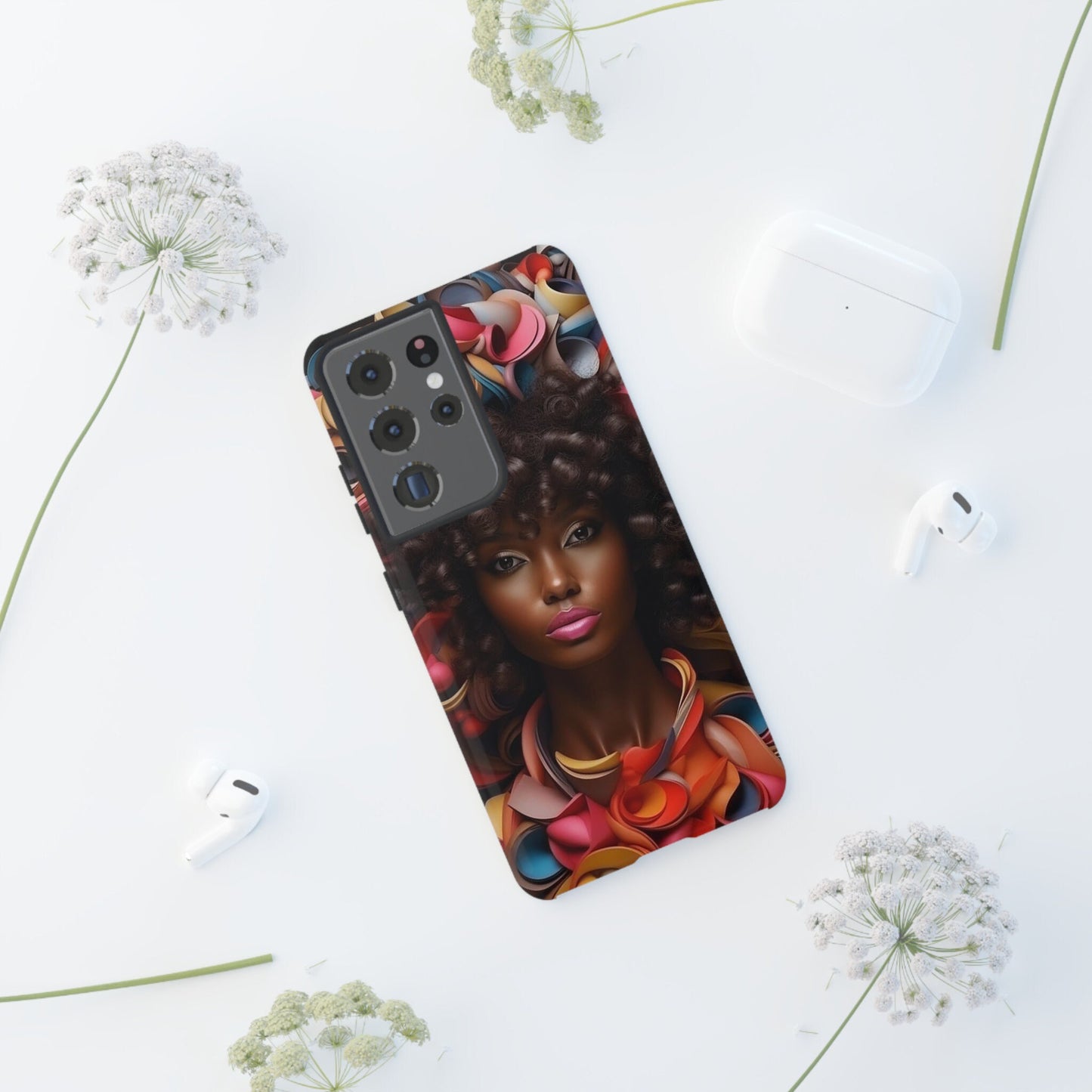 Galaxy S21 Samsung Galaxy S21 Plus Samsung Galaxy S21 Ultra S21 FE Tough Case African American Woman Black Women Flowers Red Yellow Orange