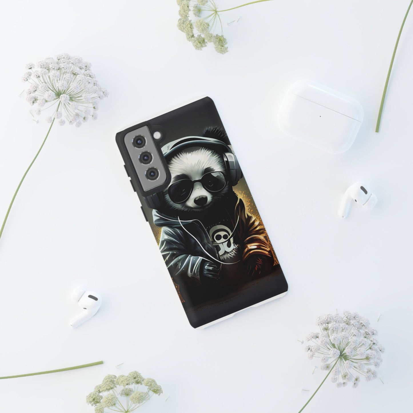 Galaxy S21 Samsung Galaxy S21 Plus Samsung Galaxy S21 Ultra S21 FE Tough Case Black White Panda Headphones Audiophile Stereo headset bear