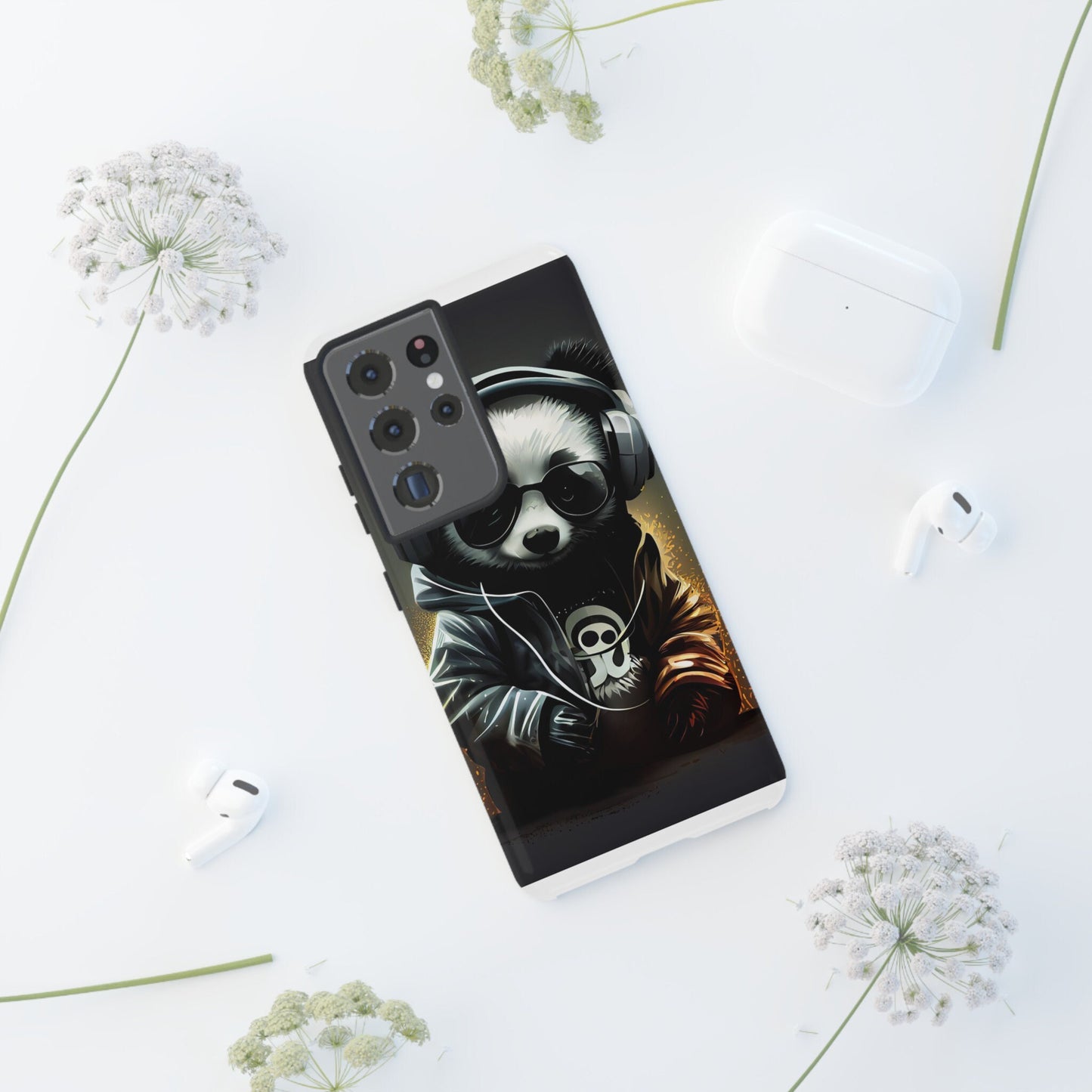 Galaxy S21 Samsung Galaxy S21 Plus Samsung Galaxy S21 Ultra S21 FE Tough Case Black White Panda Headphones Audiophile Stereo headset bear