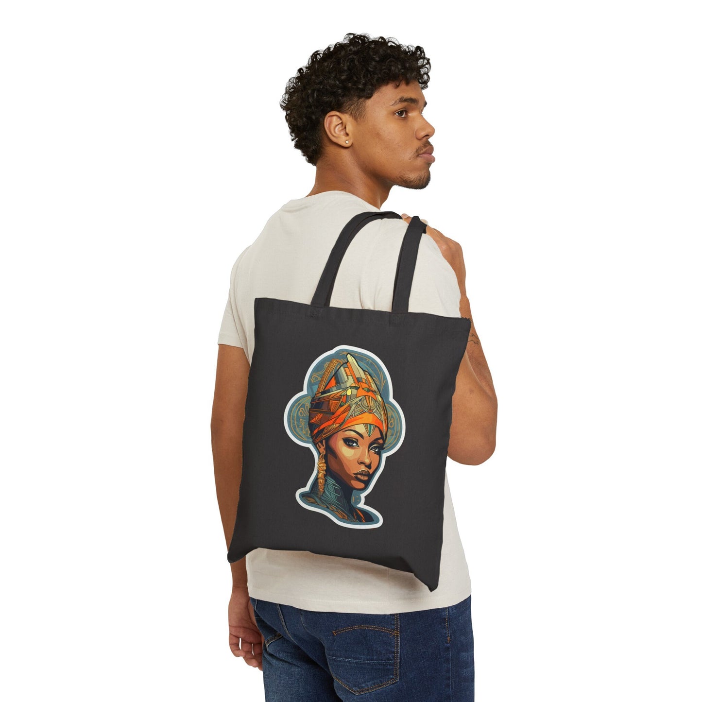 Neo Traditional Style African American Black Nubian Queen Cotton Canvas Tote Bag