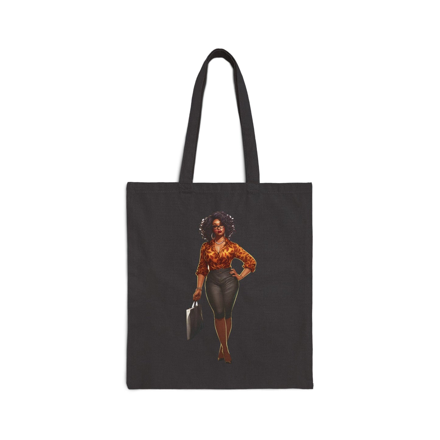 African American Black Business Woman in Orange with Laptop Bag Cotton Canvas Tote Bag