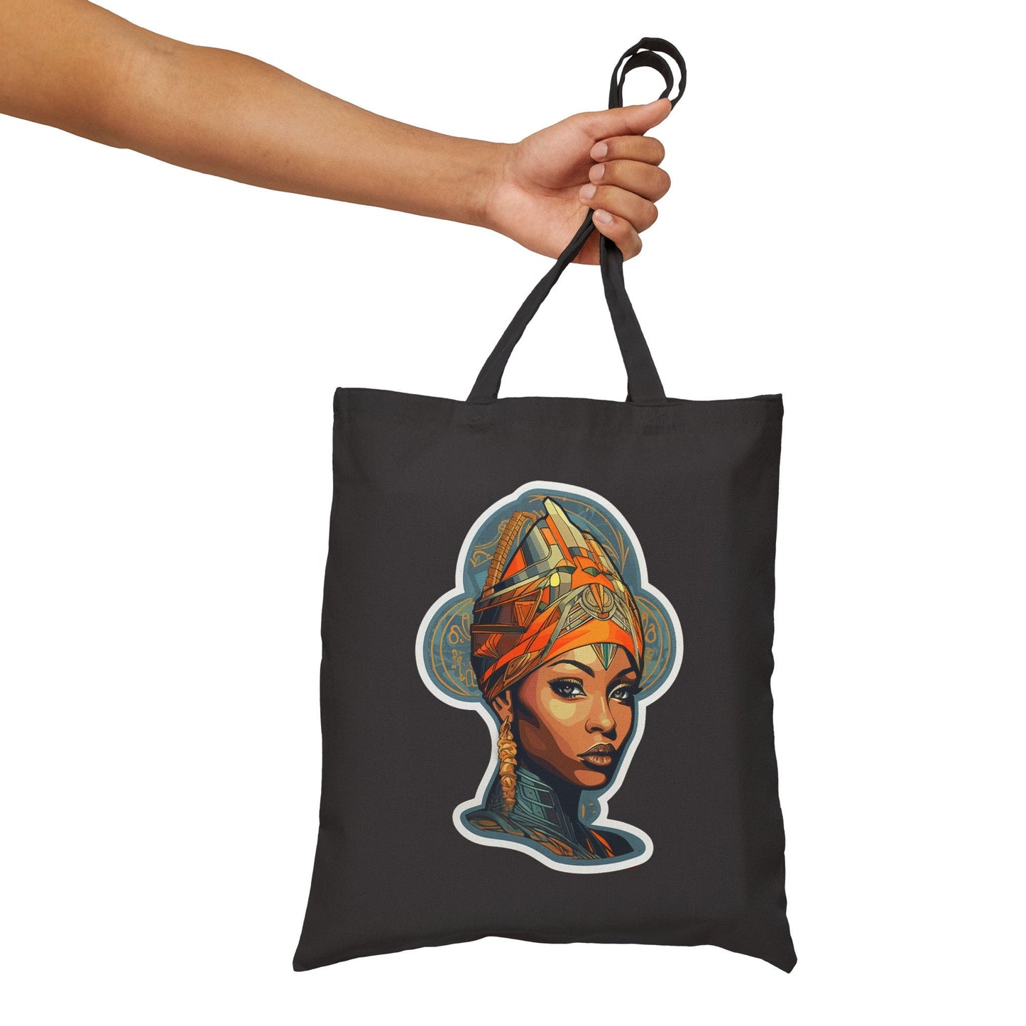 Neo Traditional Style African American Black Nubian Queen Cotton Canvas Tote Bag