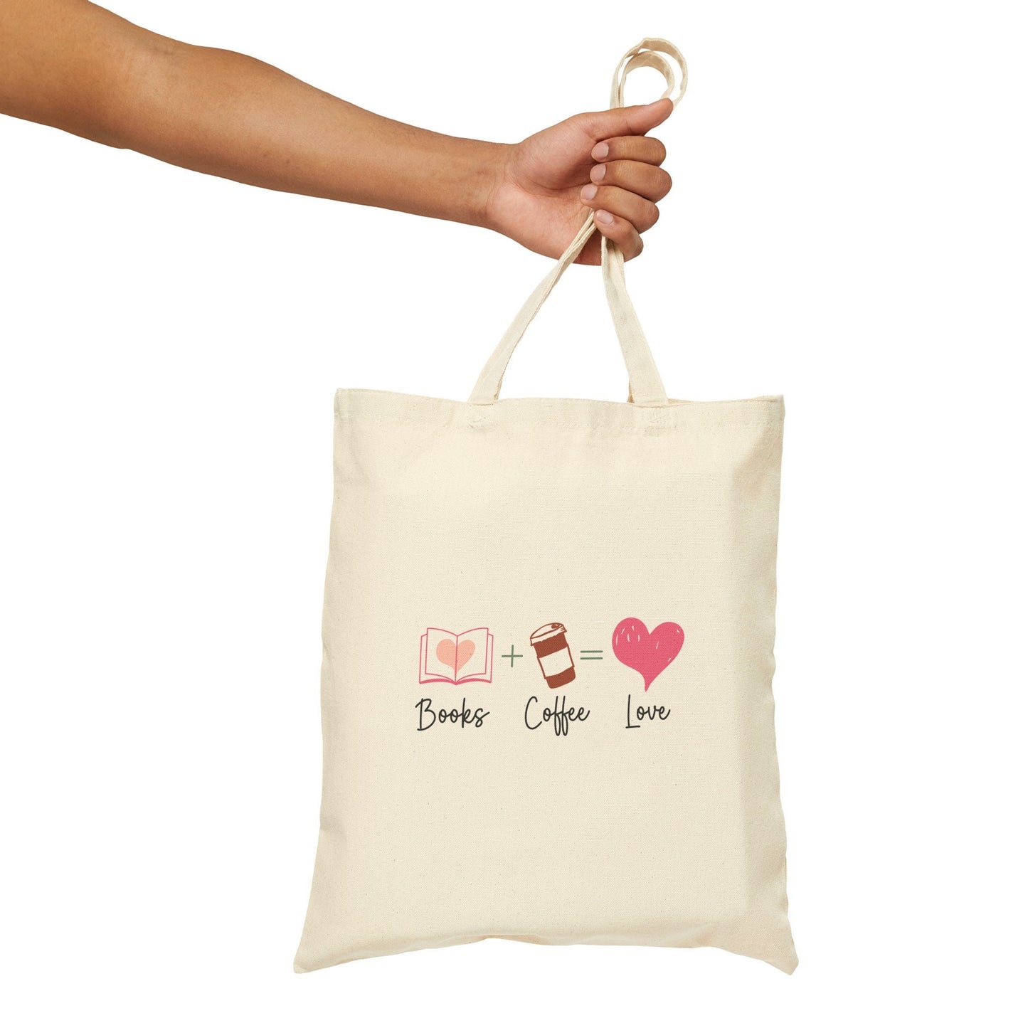 Books + Coffee = Love (Books Plus Coffee Equals Love) Book Lovers Book Nerd Power Reader Cotton Canvas Tote Bag