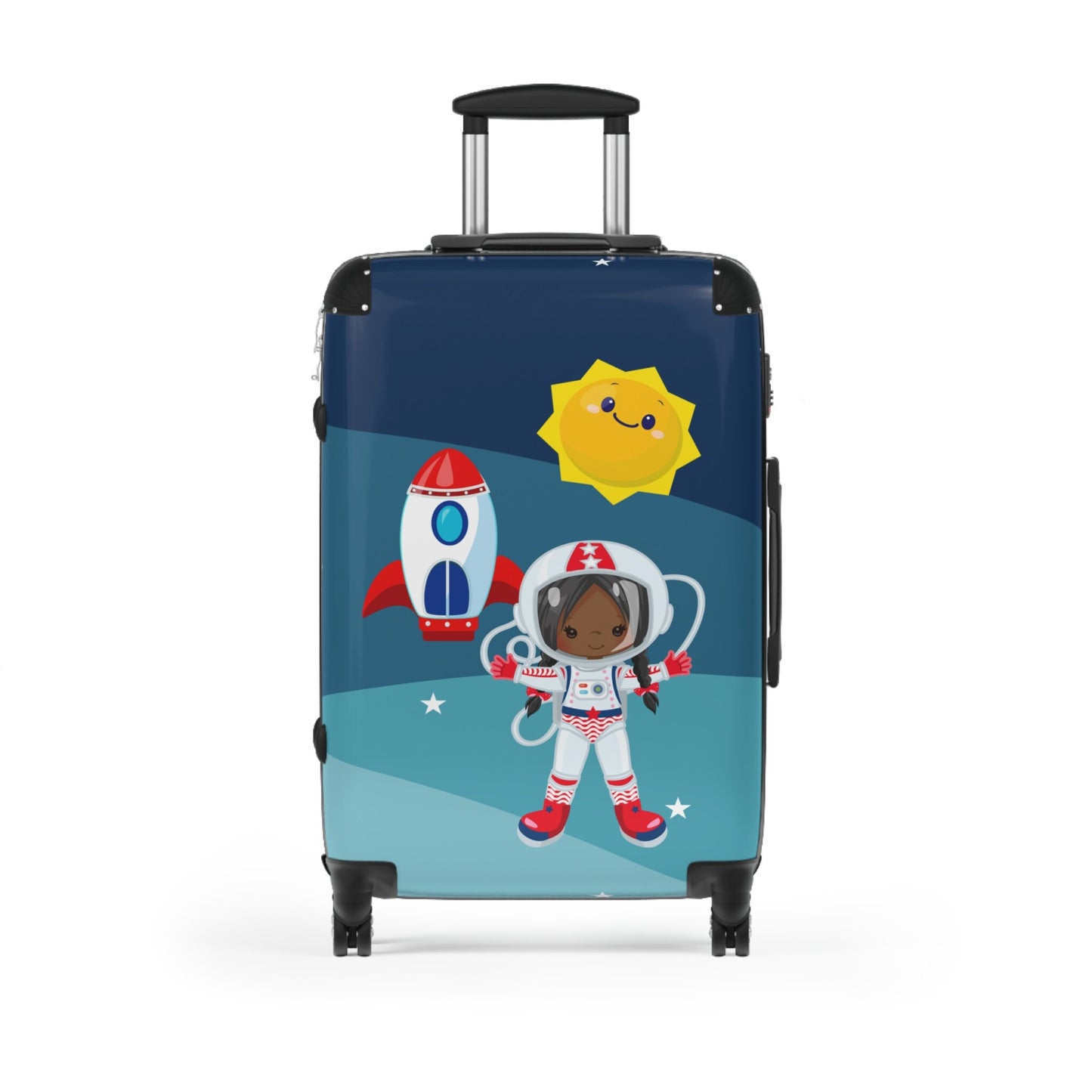 African American Girl Black Astronaut Vacation Bag Travel Rolling Luggage Woman Suitcase