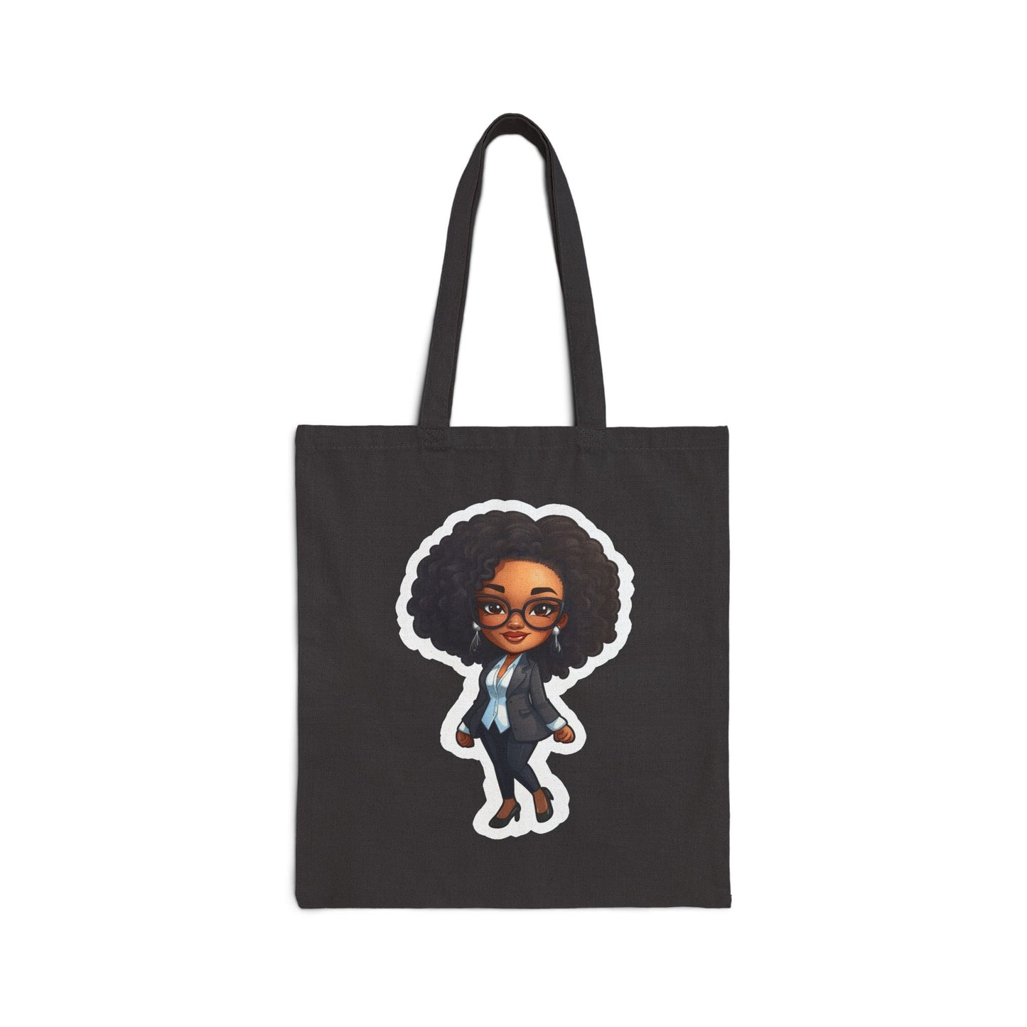 Chibi Style African American Business Woman (Boss Babe) in Black Suit with Skirt Cotton Canvas Tote Bag