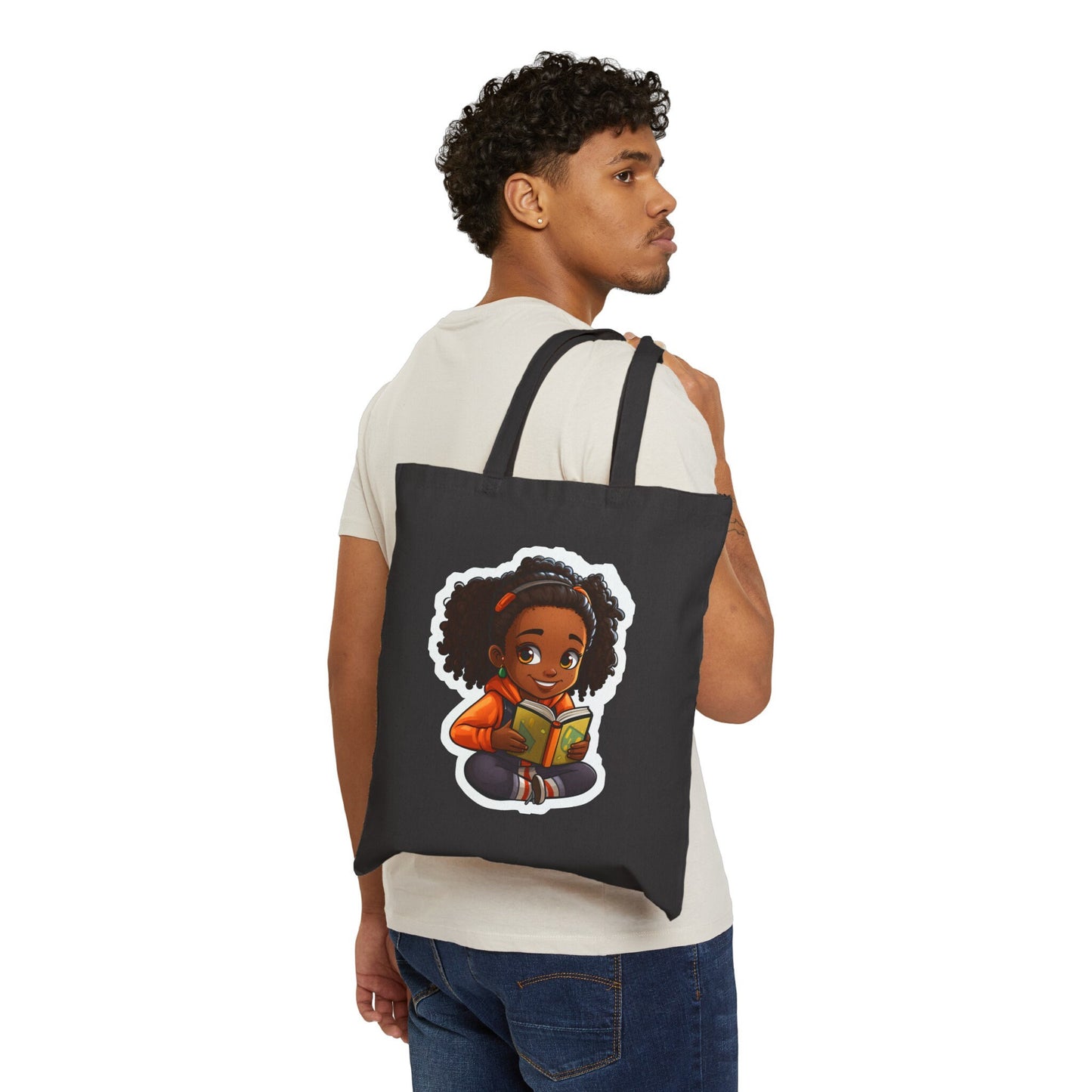 Chibi African American (Black) Book Dragon Power Reader Book lover Bookaholic Book Nerd Book Worm Cotton Canvas Tote Bag