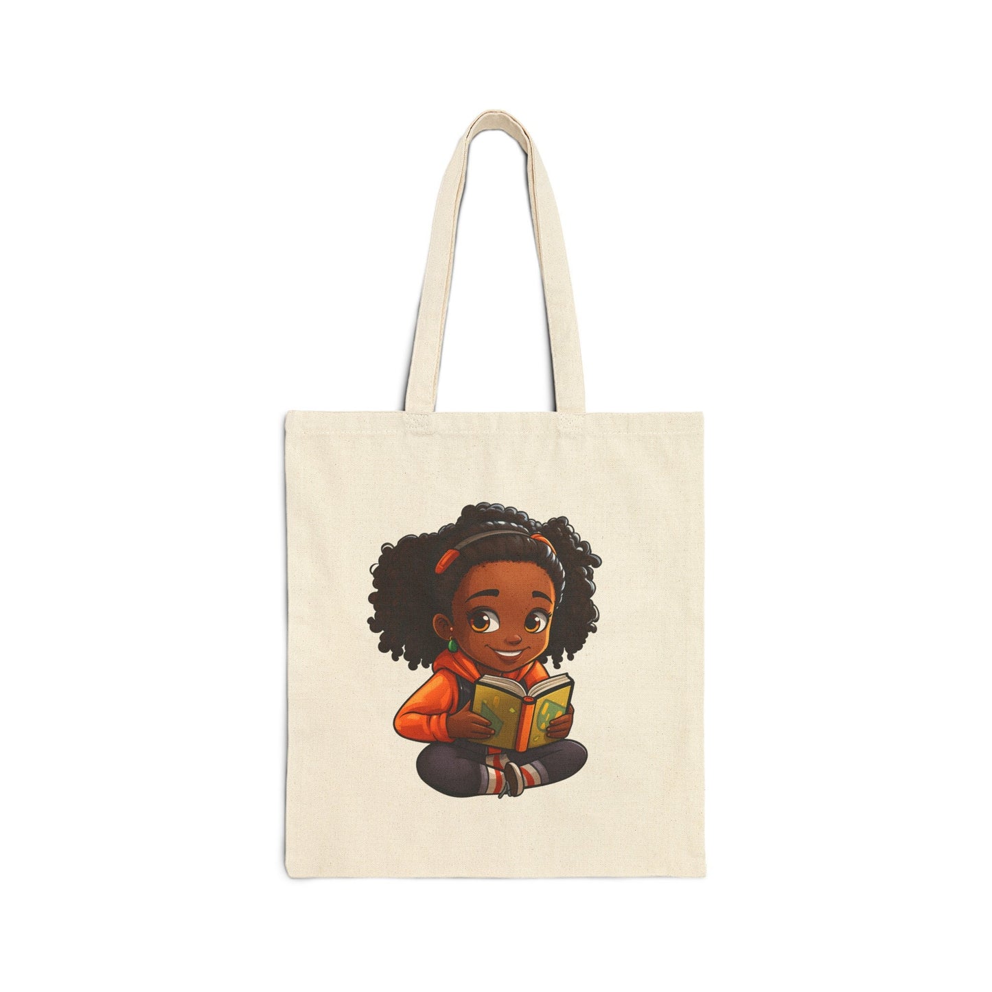 Chibi African American (Black) Book Dragon Power Reader Book lover Bookaholic Book Nerd Book Worm Cotton Canvas Tote Bag