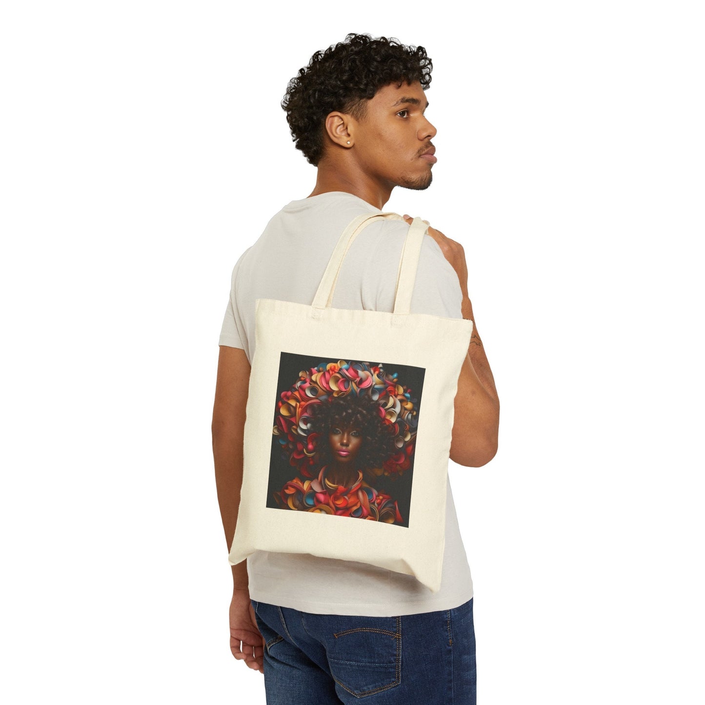 African American Beauty Black Woman Among Red Flowers Gift for Her Cotton Canvas Tote Bag