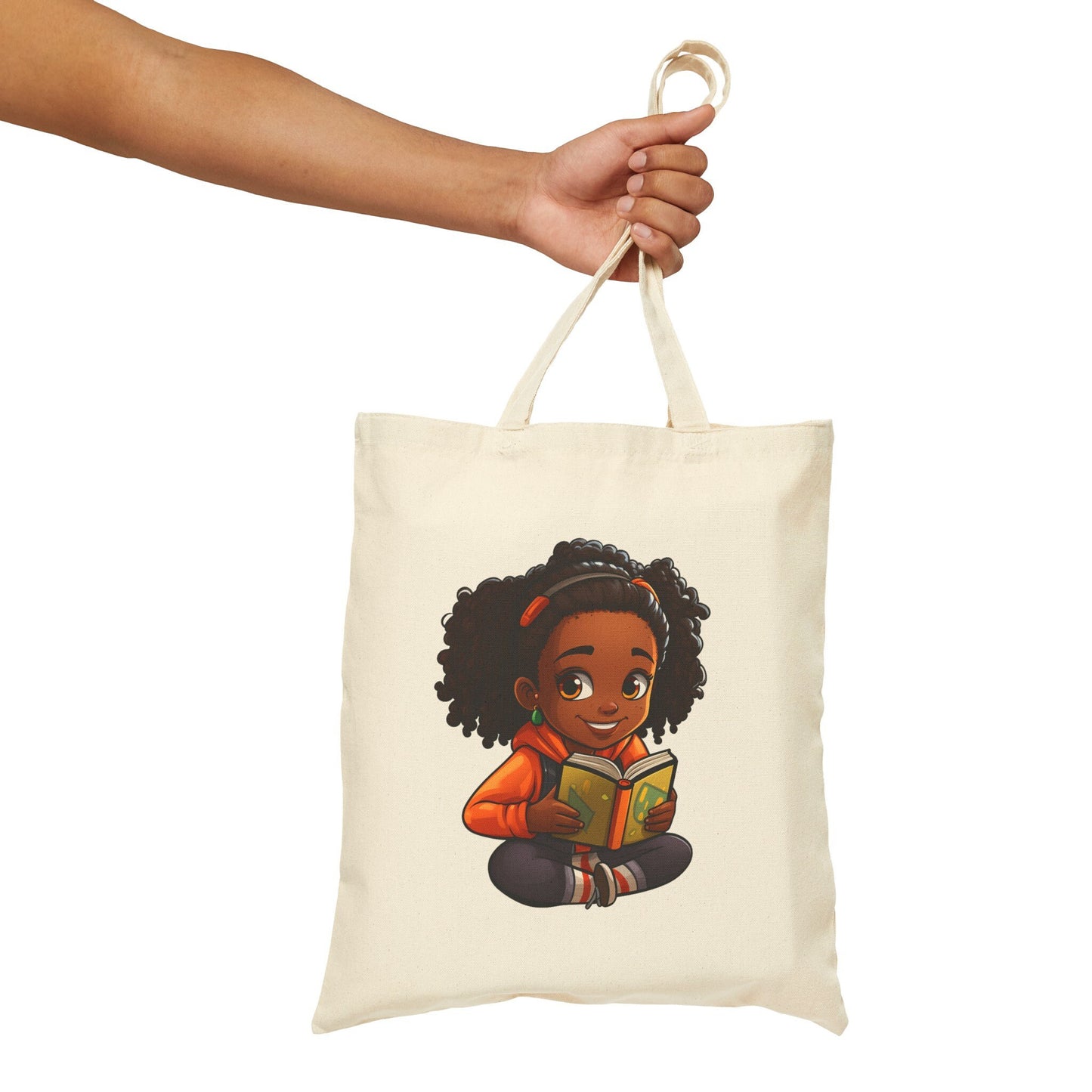 Chibi African American (Black) Book Dragon Power Reader Book lover Bookaholic Book Nerd Book Worm Cotton Canvas Tote Bag