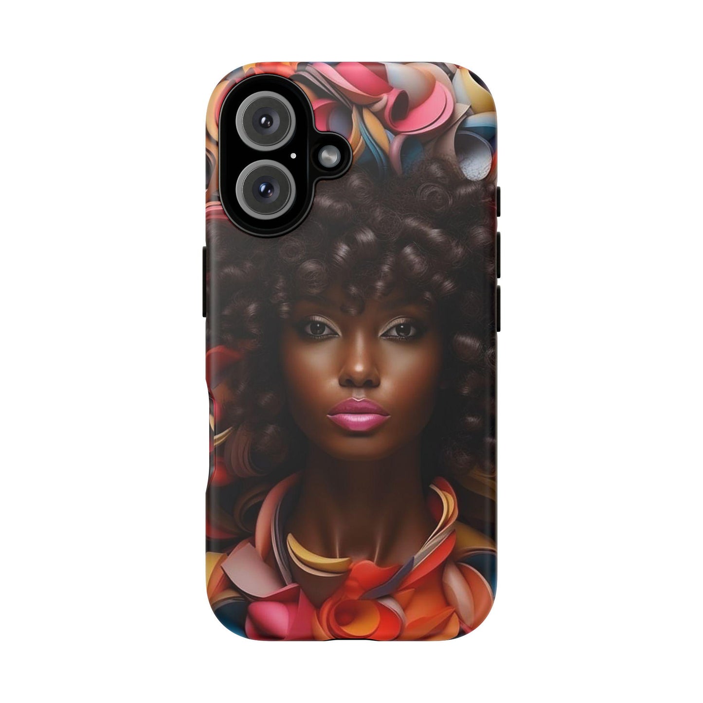 iPhone 16, iPhone 16 Pro, iPhone 16 Plus, iPhone 16 Pro Max Tough Cases African American Woman Black Women in Flowers Red Yellow Orange