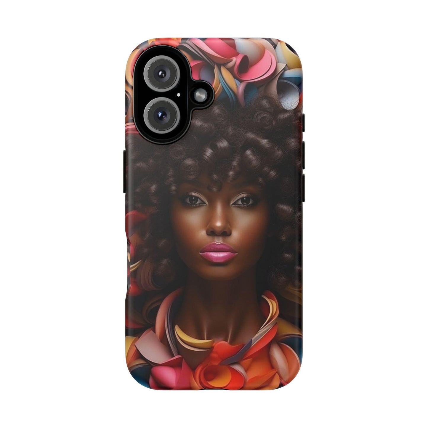 iPhone 16, iPhone 16 Pro, iPhone 16 Plus, iPhone 16 Pro Max Tough Cases African American Woman Black Women in Flowers Red Yellow Orange