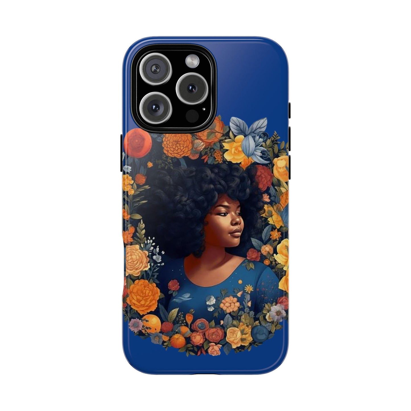 iPhone 16, iPhone 16 Pro, iPhone 16 Plus, iPhone 16 Pro Max Tough Cases African American Black Women in Flower Wreath Blue Green Orange