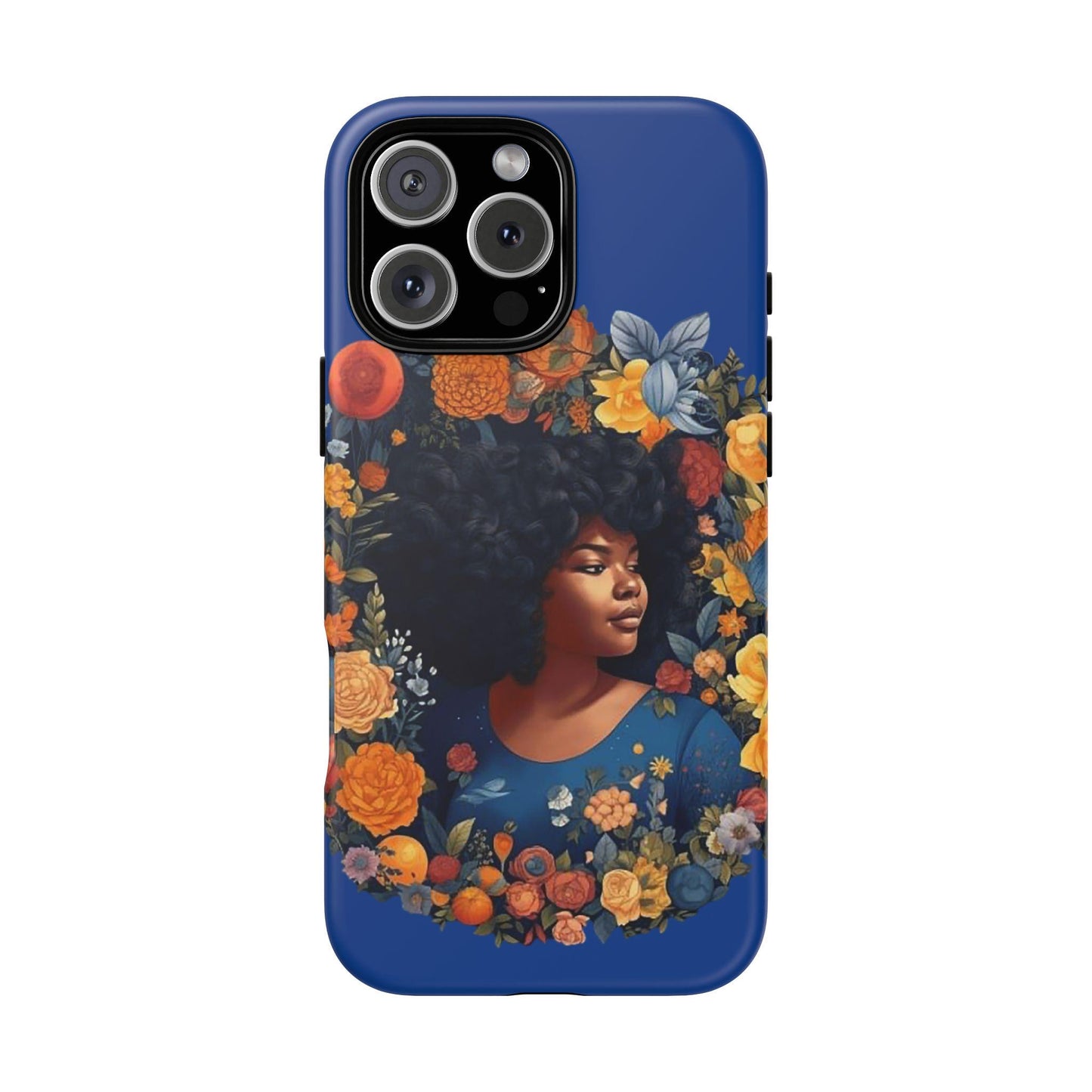 iPhone 16, iPhone 16 Pro, iPhone 16 Plus, iPhone 16 Pro Max Tough Cases African American Black Women in Flower Wreath Blue Green Orange