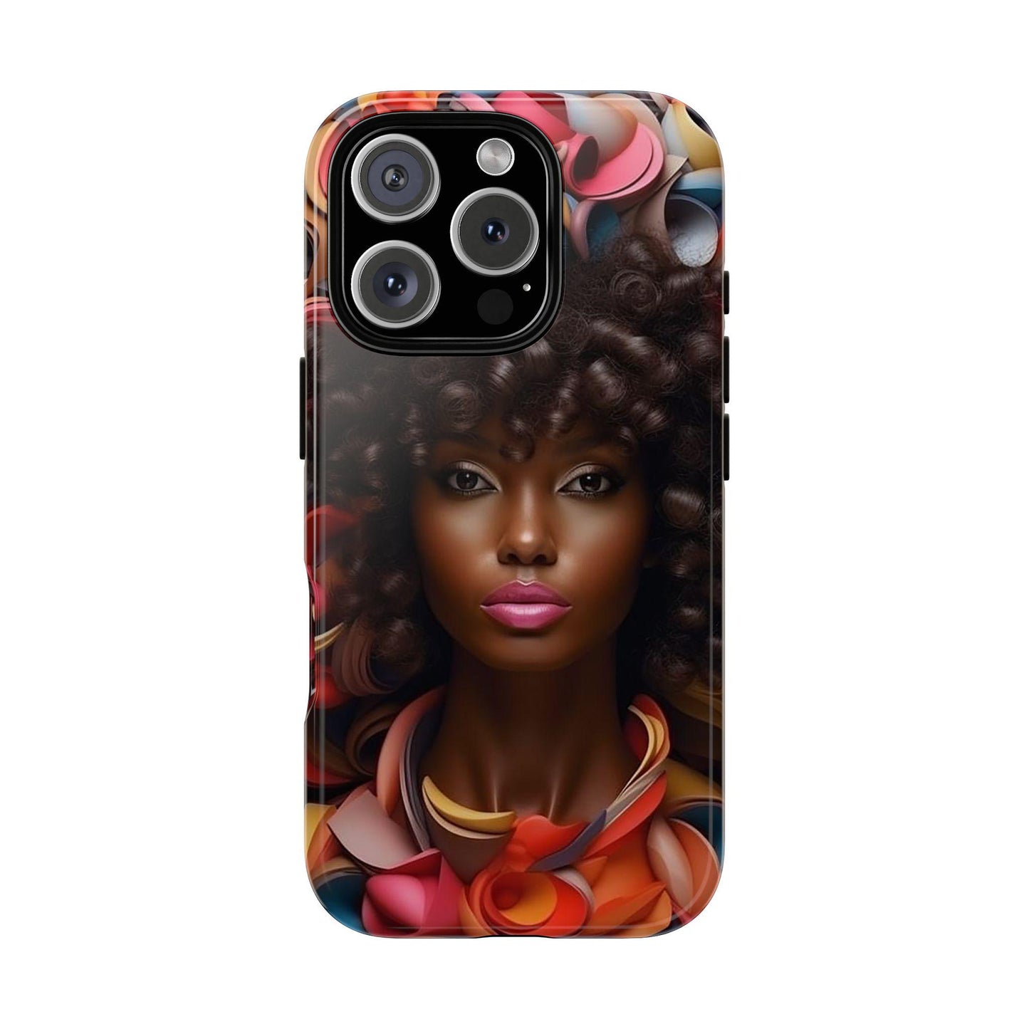 iPhone 16, iPhone 16 Pro, iPhone 16 Plus, iPhone 16 Pro Max Tough Cases African American Woman Black Women in Flowers Red Yellow Orange