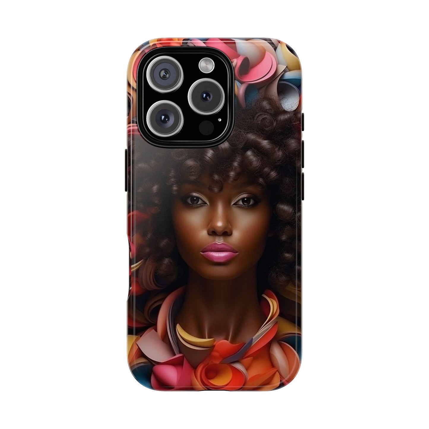iPhone 16, iPhone 16 Pro, iPhone 16 Plus, iPhone 16 Pro Max Tough Cases African American Woman Black Women in Flowers Red Yellow Orange