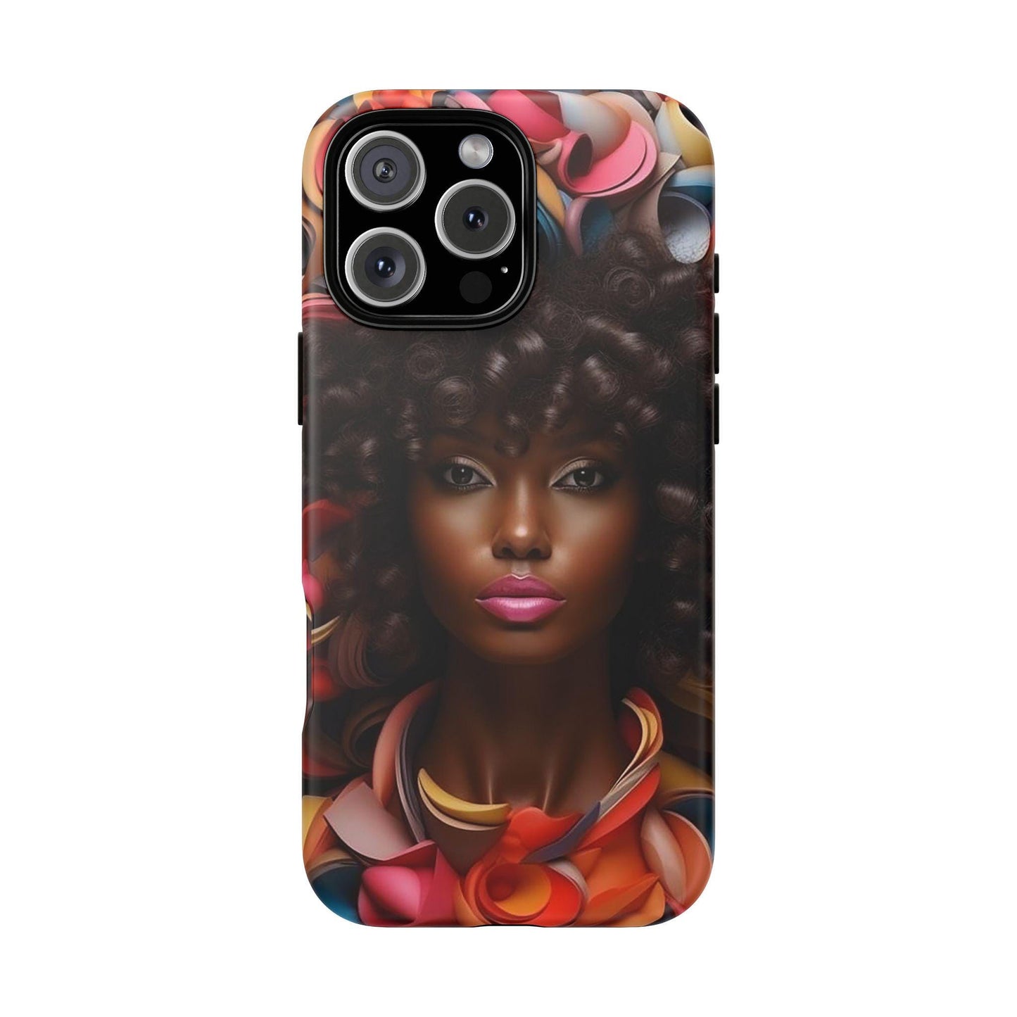 iPhone 16, iPhone 16 Pro, iPhone 16 Plus, iPhone 16 Pro Max Tough Cases African American Woman Black Women in Flowers Red Yellow Orange