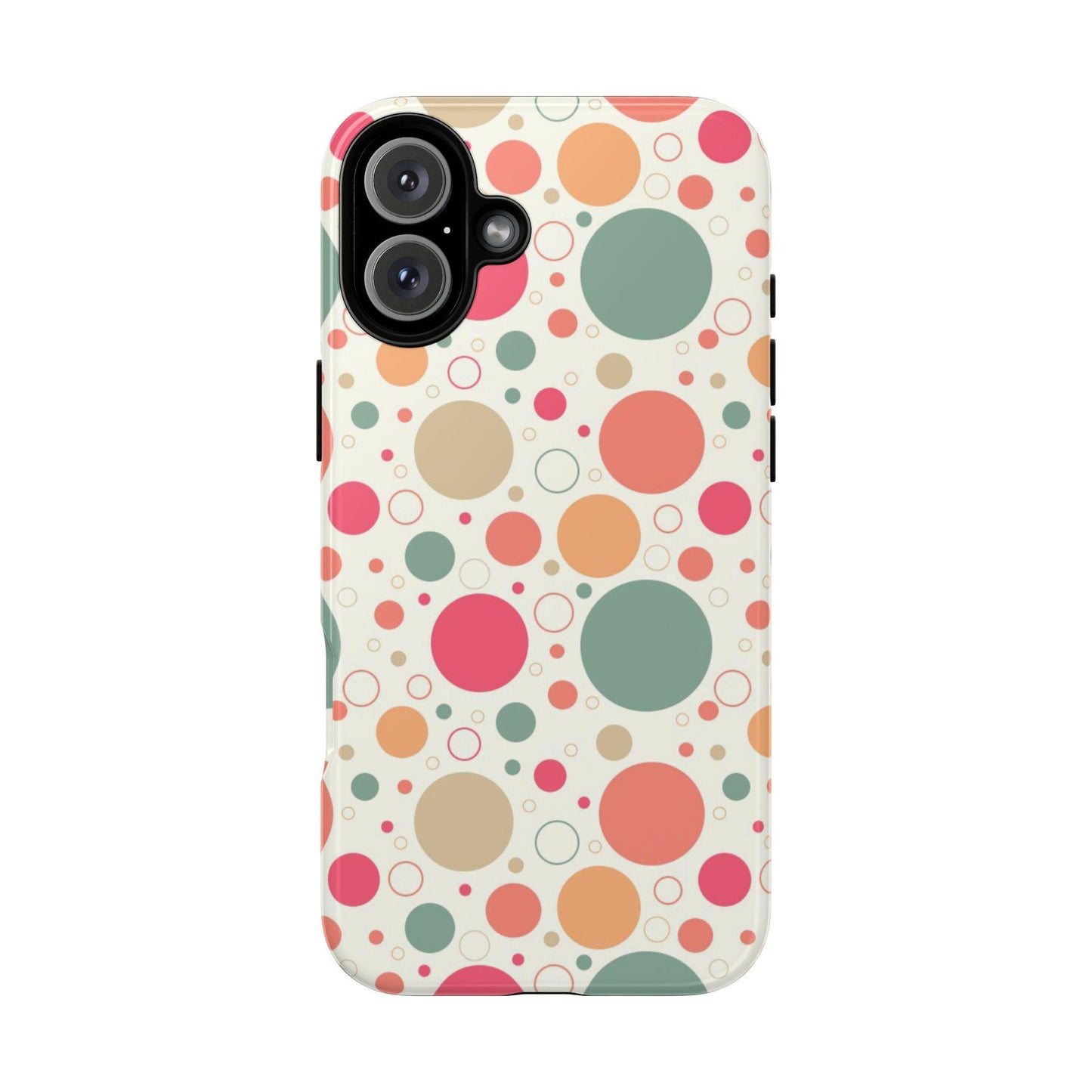iPhone 16, iPhone 16 Pro, iPhone 16 Plus, iPhone 16 Pro Max Tough Cases Bubbles Coral Green Yellow Circles Round Colors