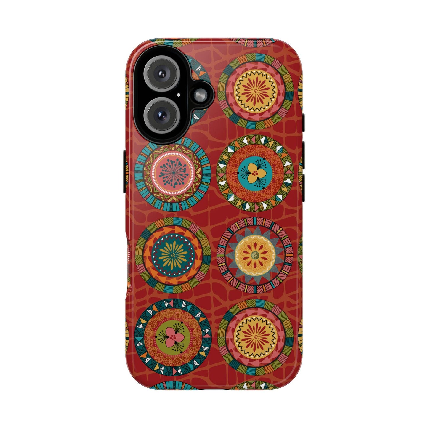 iPhone 16, iPhone 16 Pro, iPhone 16 Plus, iPhone 16 Pro Max Tough Cases Blue Coral Green Yellow Circles Round Colors