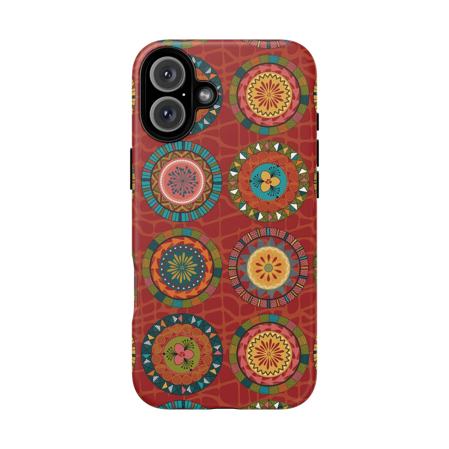 iPhone 16, iPhone 16 Pro, iPhone 16 Plus, iPhone 16 Pro Max Tough Cases Blue Coral Green Yellow Circles Round Colors