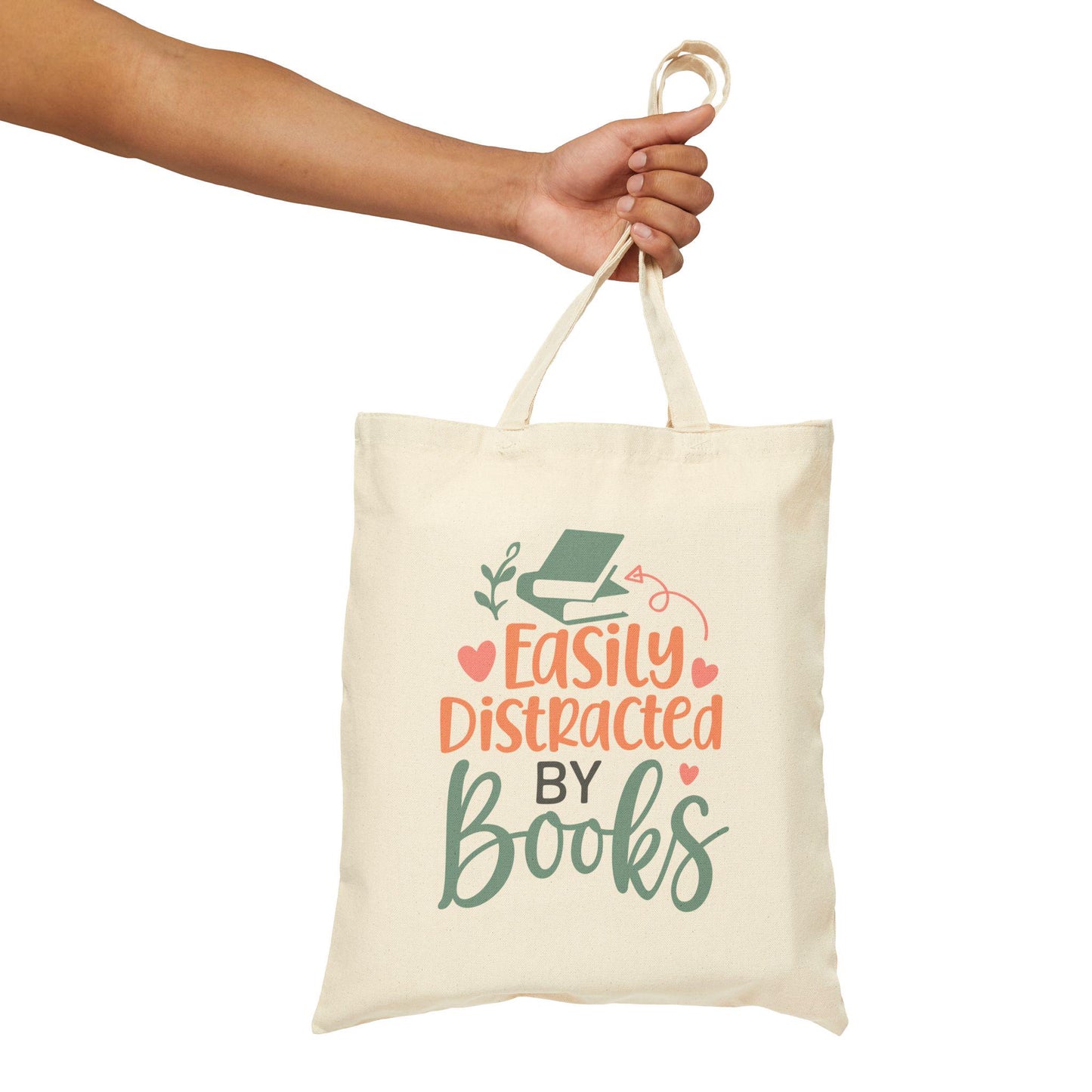 Easily Distracted By Books Book lover Bookaholic Book Dragon Book Nerd Book Worm Cotton Canvas Tote Bag