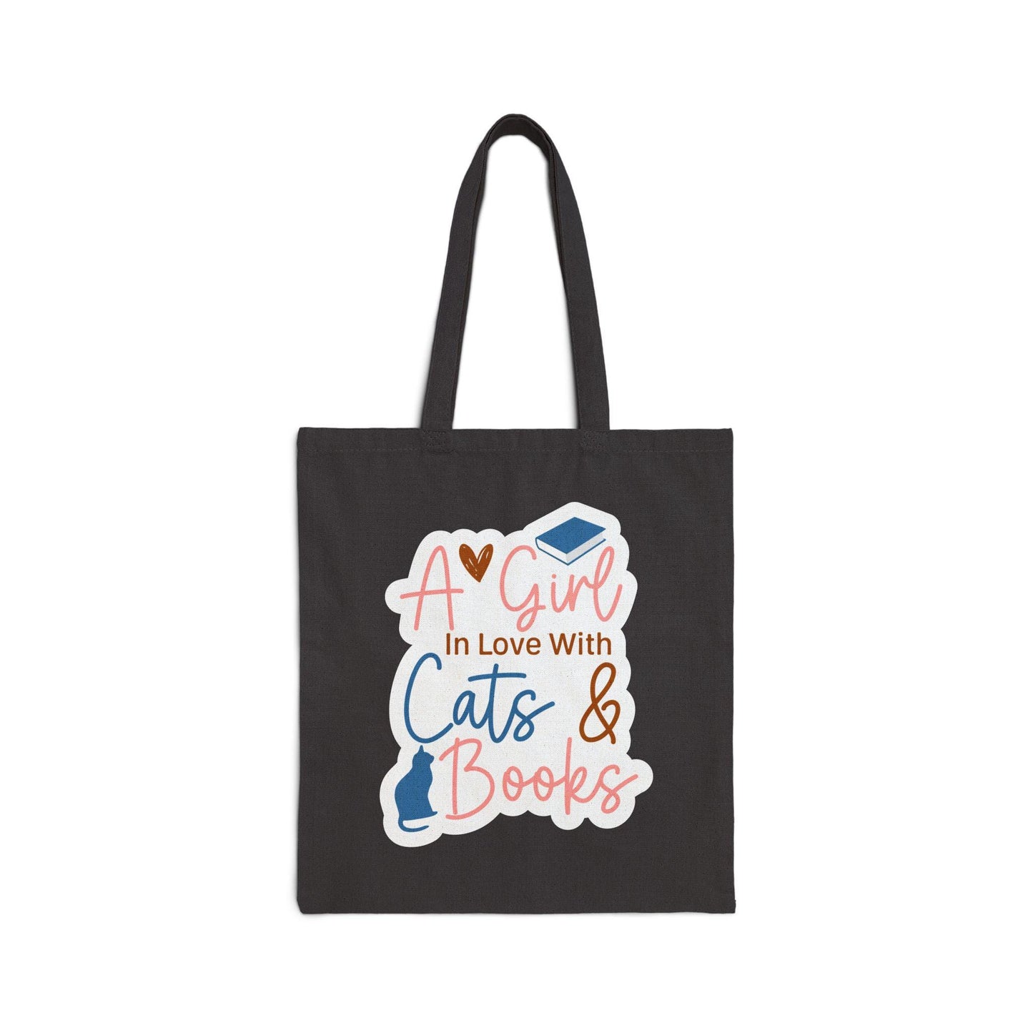 A Girl in Love with Her Cat and Books Cotton Canvas Tote Bag Cat lover Gift for Her Book Lover Gift Power Reader Book Dragon