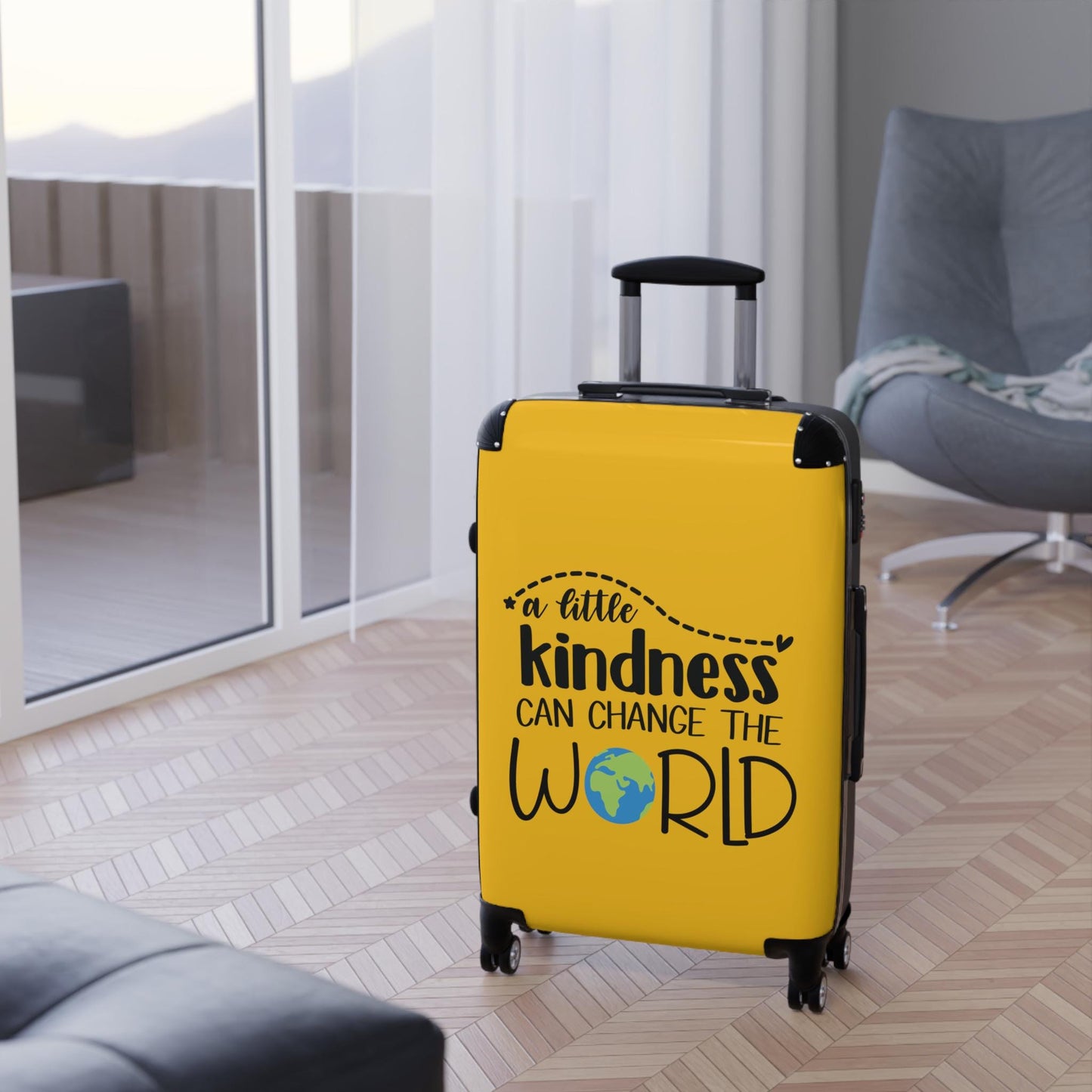 Kindness Can Change the World Peace Vacation Suitcase Travel Luggage Wedding or Honeymoon Suitcase - Yellow (3 sizes)