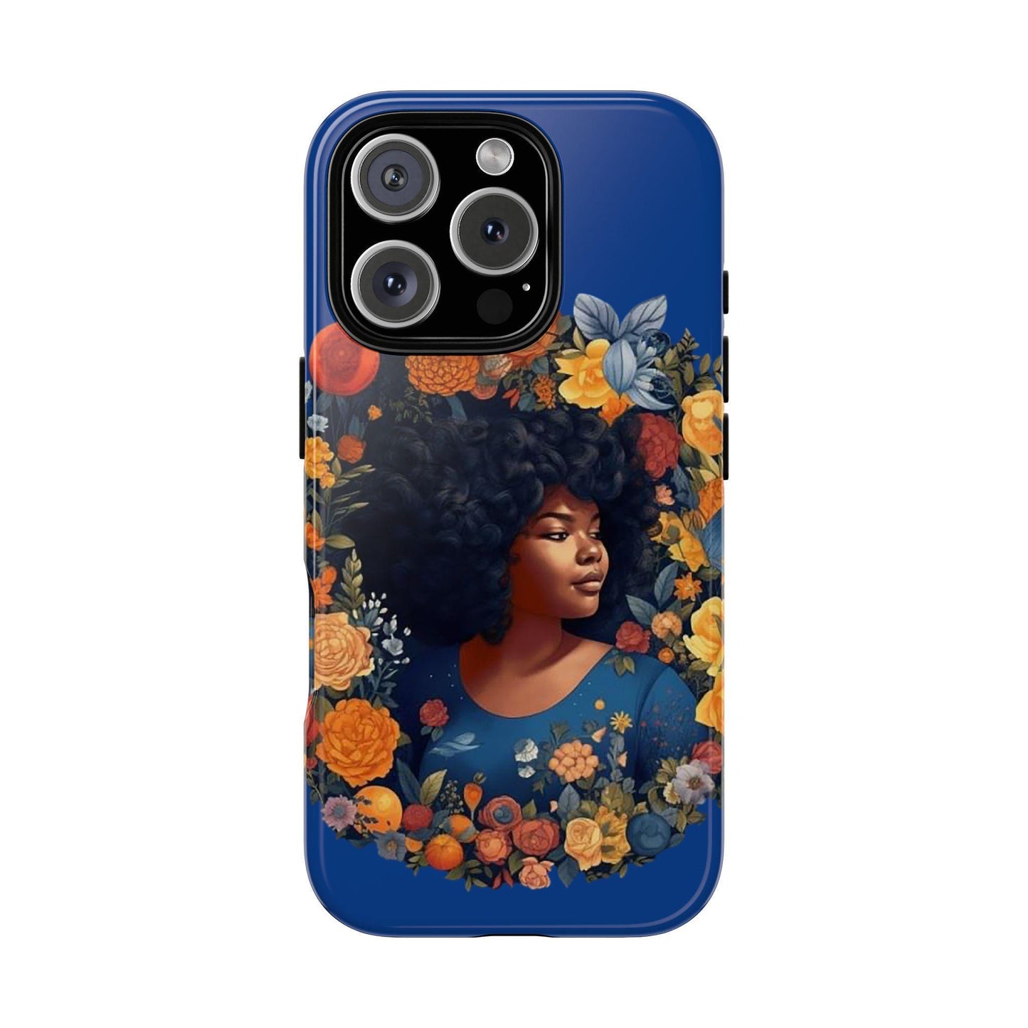 iPhone 16, iPhone 16 Pro, iPhone 16 Plus, iPhone 16 Pro Max Tough Cases African American Black Women in Flower Wreath Blue Green Orange