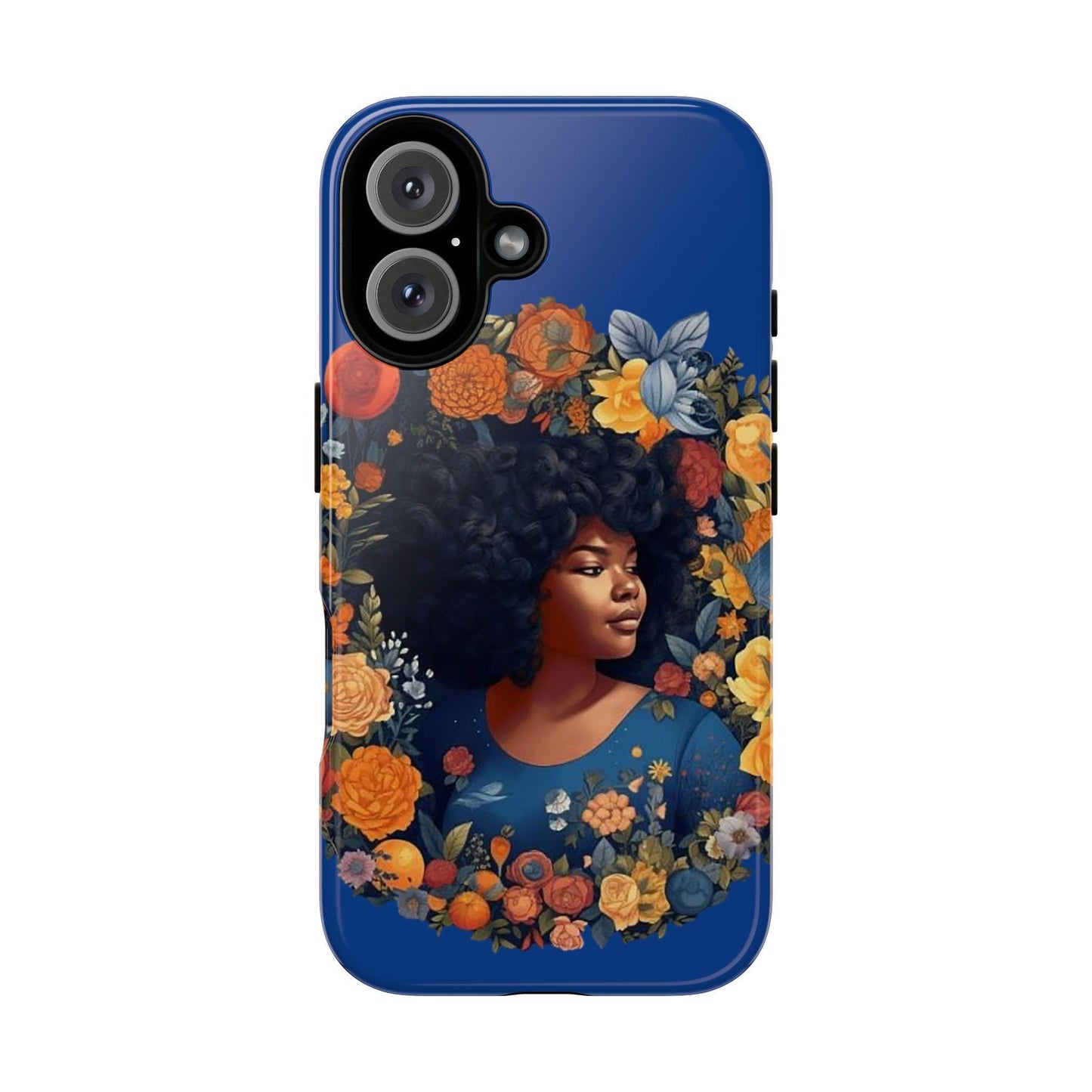iPhone 16, iPhone 16 Pro, iPhone 16 Plus, iPhone 16 Pro Max Tough Cases African American Black Women in Flower Wreath Blue Green Orange