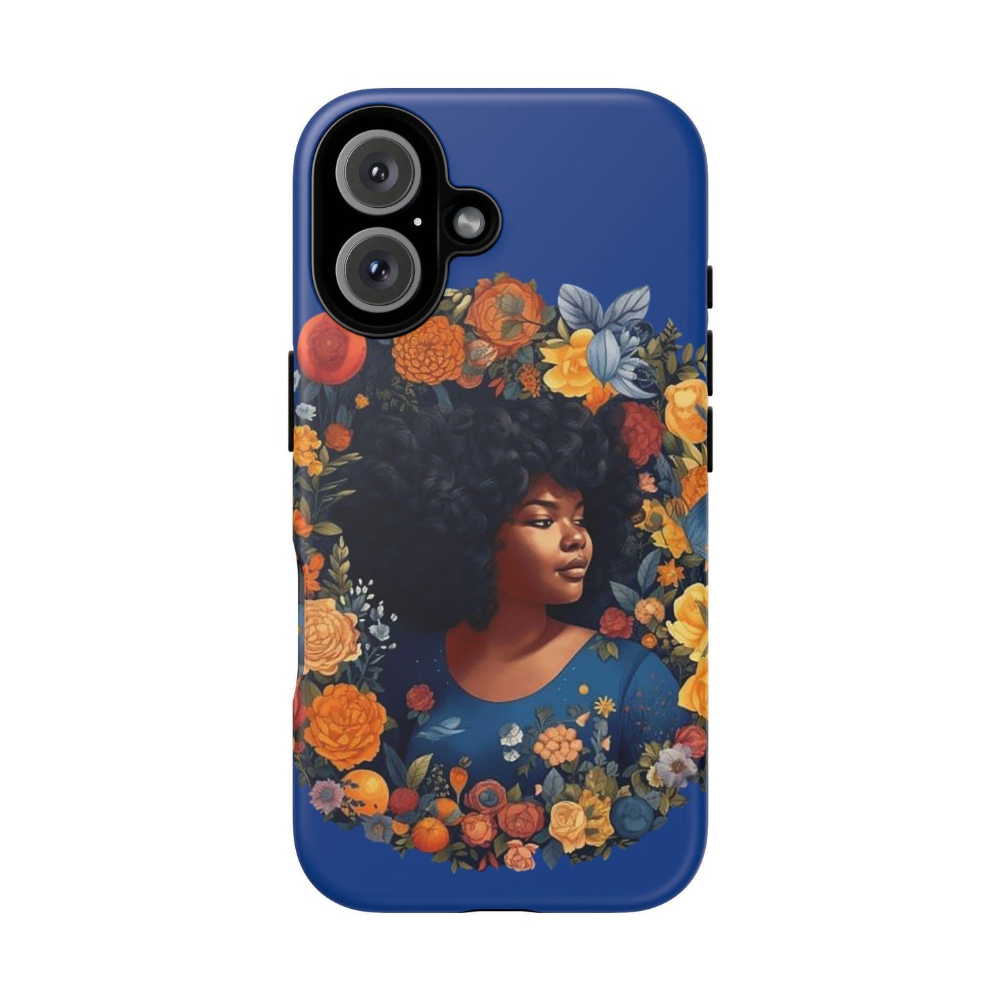 iPhone 16, iPhone 16 Pro, iPhone 16 Plus, iPhone 16 Pro Max Tough Cases African American Black Women in Flower Wreath Blue Green Orange