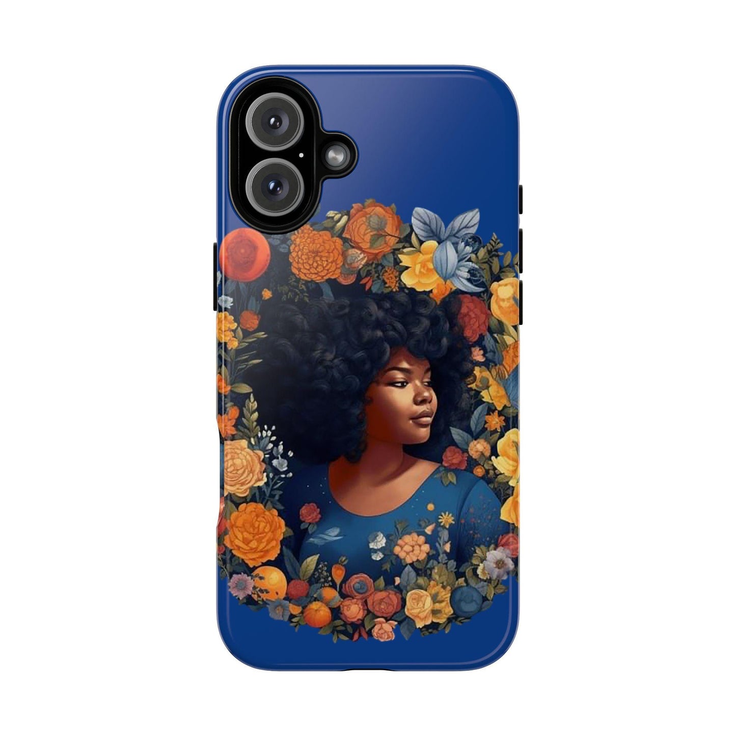 iPhone 16, iPhone 16 Pro, iPhone 16 Plus, iPhone 16 Pro Max Tough Cases African American Black Women in Flower Wreath Blue Green Orange