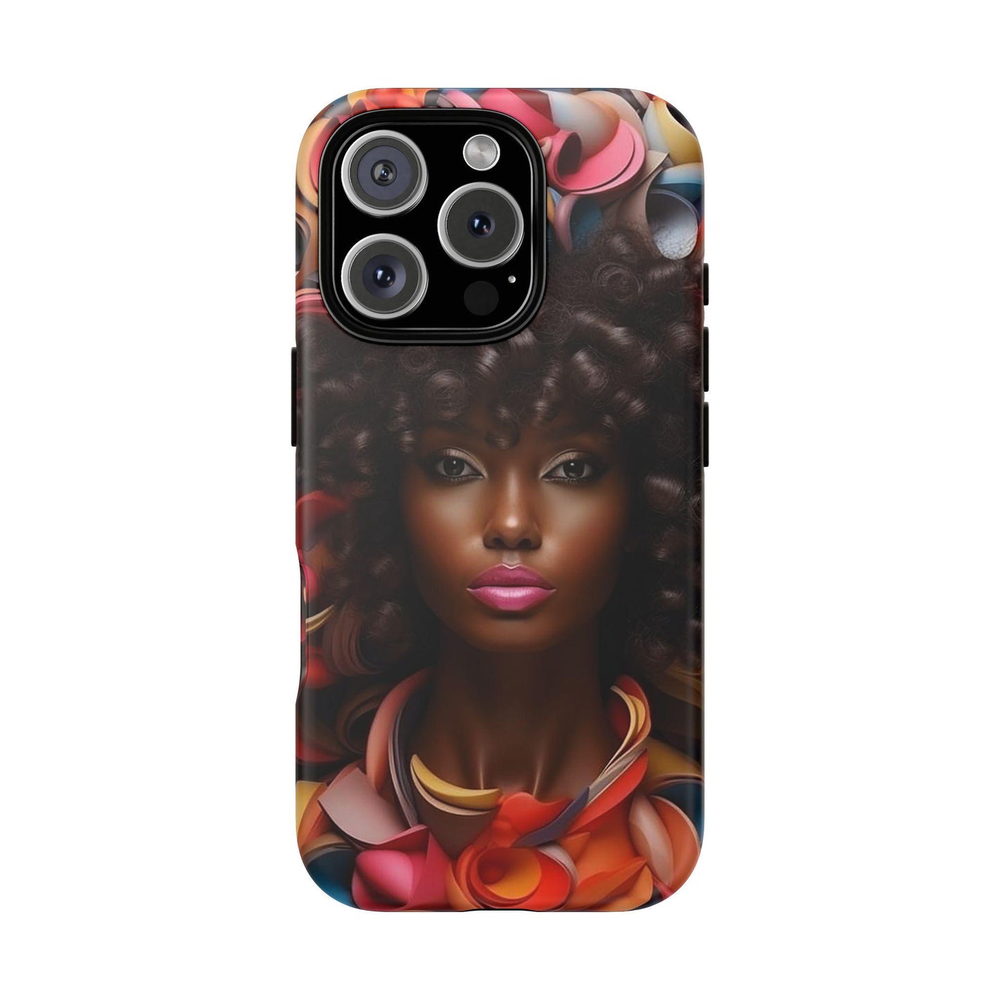 iPhone 16, iPhone 16 Pro, iPhone 16 Plus, iPhone 16 Pro Max Tough Cases African American Woman Black Women in Flowers Red Yellow Orange