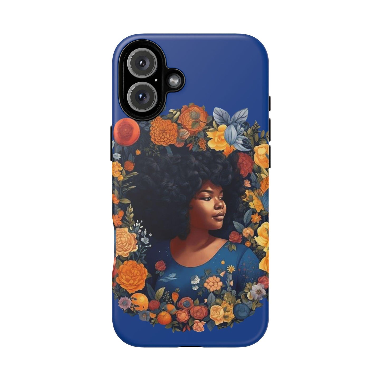 iPhone 16, iPhone 16 Pro, iPhone 16 Plus, iPhone 16 Pro Max Tough Cases African American Black Women in Flower Wreath Blue Green Orange