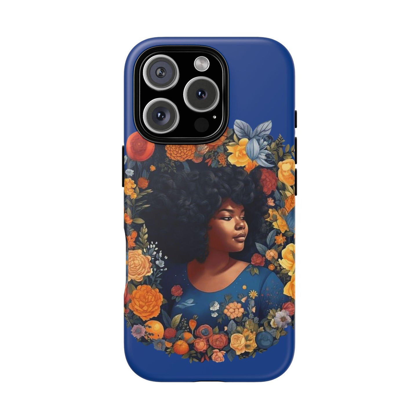 iPhone 16, iPhone 16 Pro, iPhone 16 Plus, iPhone 16 Pro Max Tough Cases African American Black Women in Flower Wreath Blue Green Orange