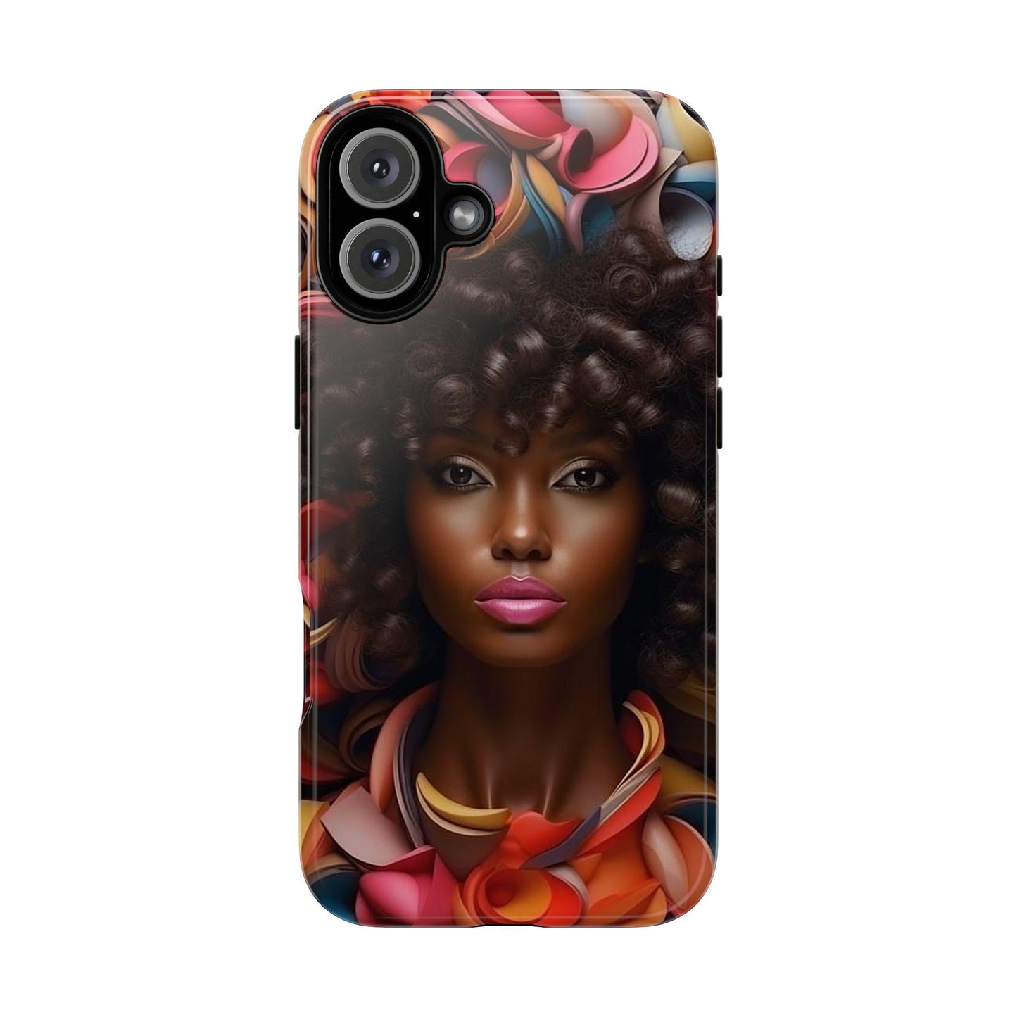iPhone 16, iPhone 16 Pro, iPhone 16 Plus, iPhone 16 Pro Max Tough Cases African American Woman Black Women in Flowers Red Yellow Orange