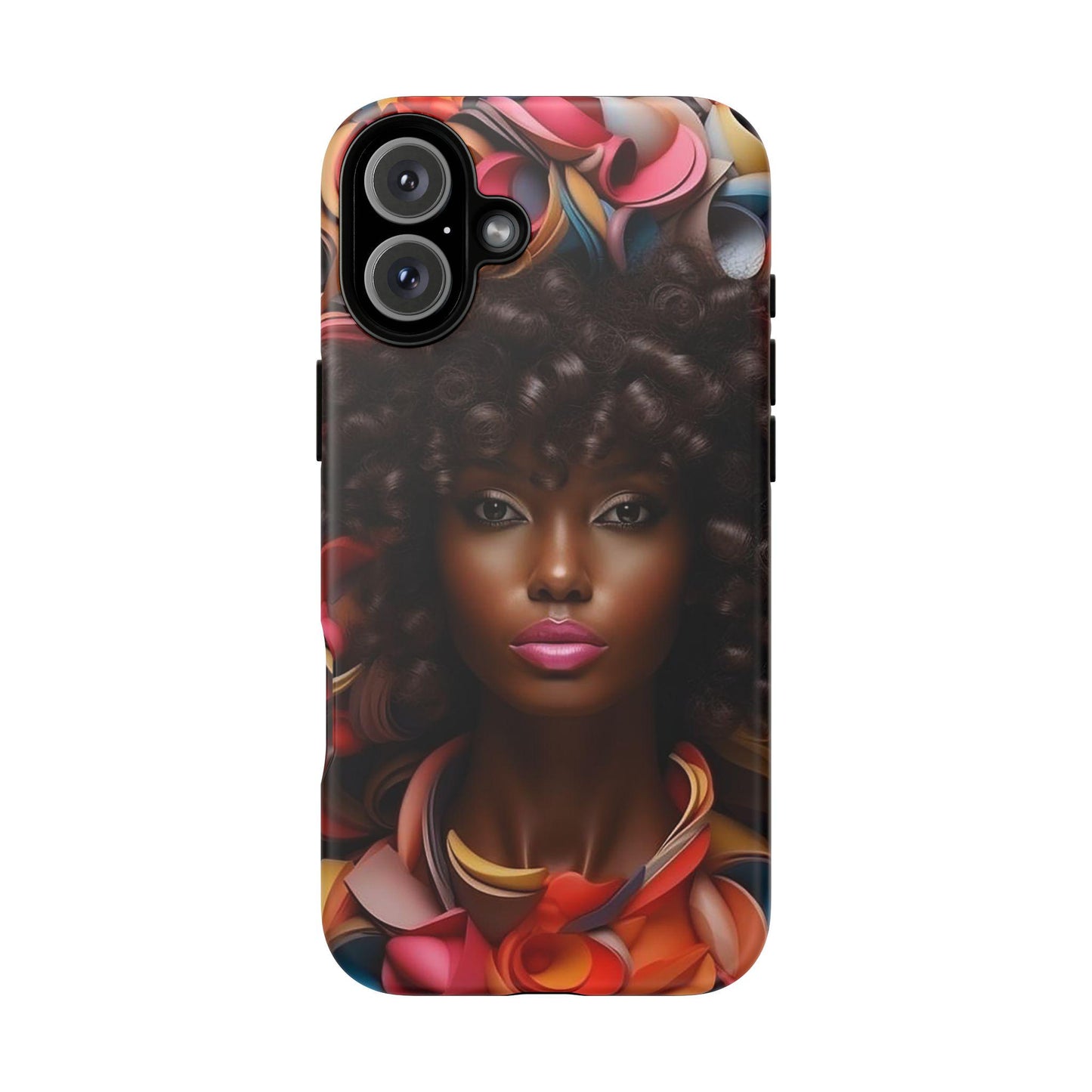 iPhone 16, iPhone 16 Pro, iPhone 16 Plus, iPhone 16 Pro Max Tough Cases African American Woman Black Women in Flowers Red Yellow Orange