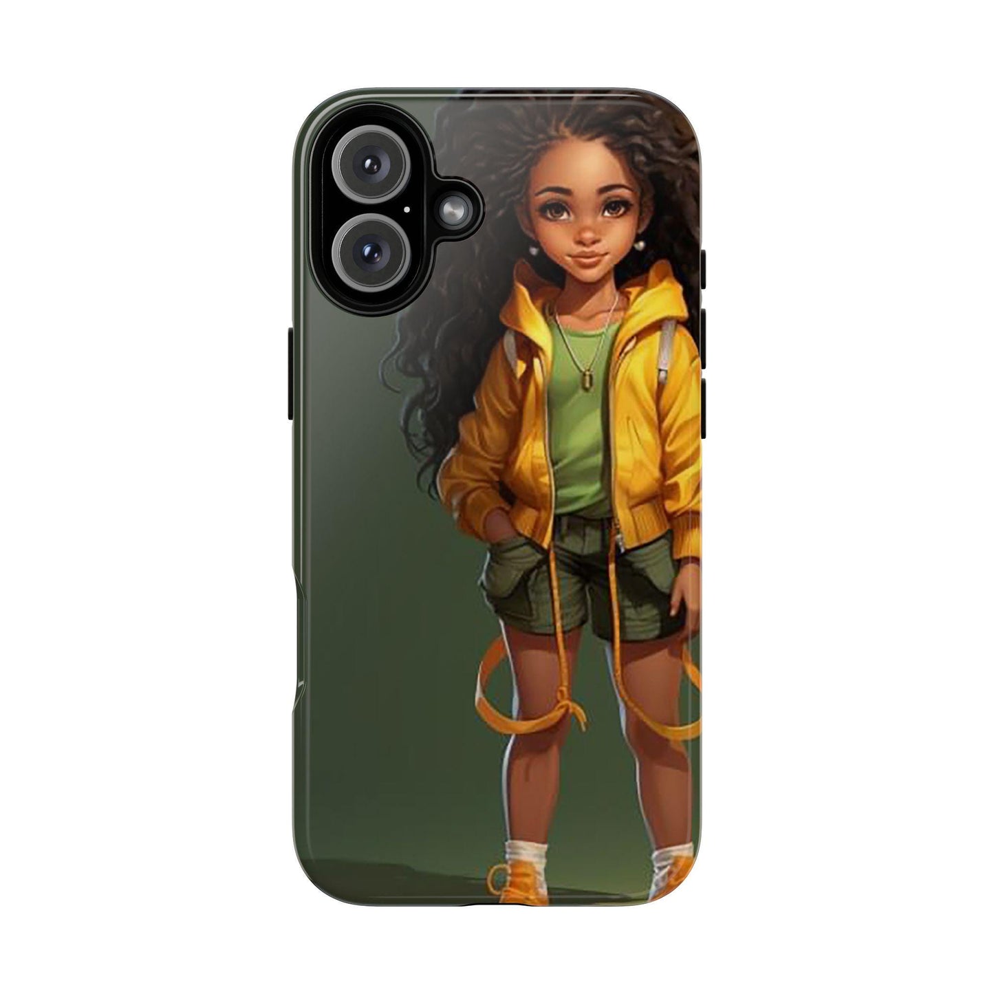 iPhone 16, iPhone 16 Pro, iPhone 16 Plus, iPhone 16 Pro Max Tough Case African American Young Woman Black in Yellow Hoodie Yellow Sweatshirt